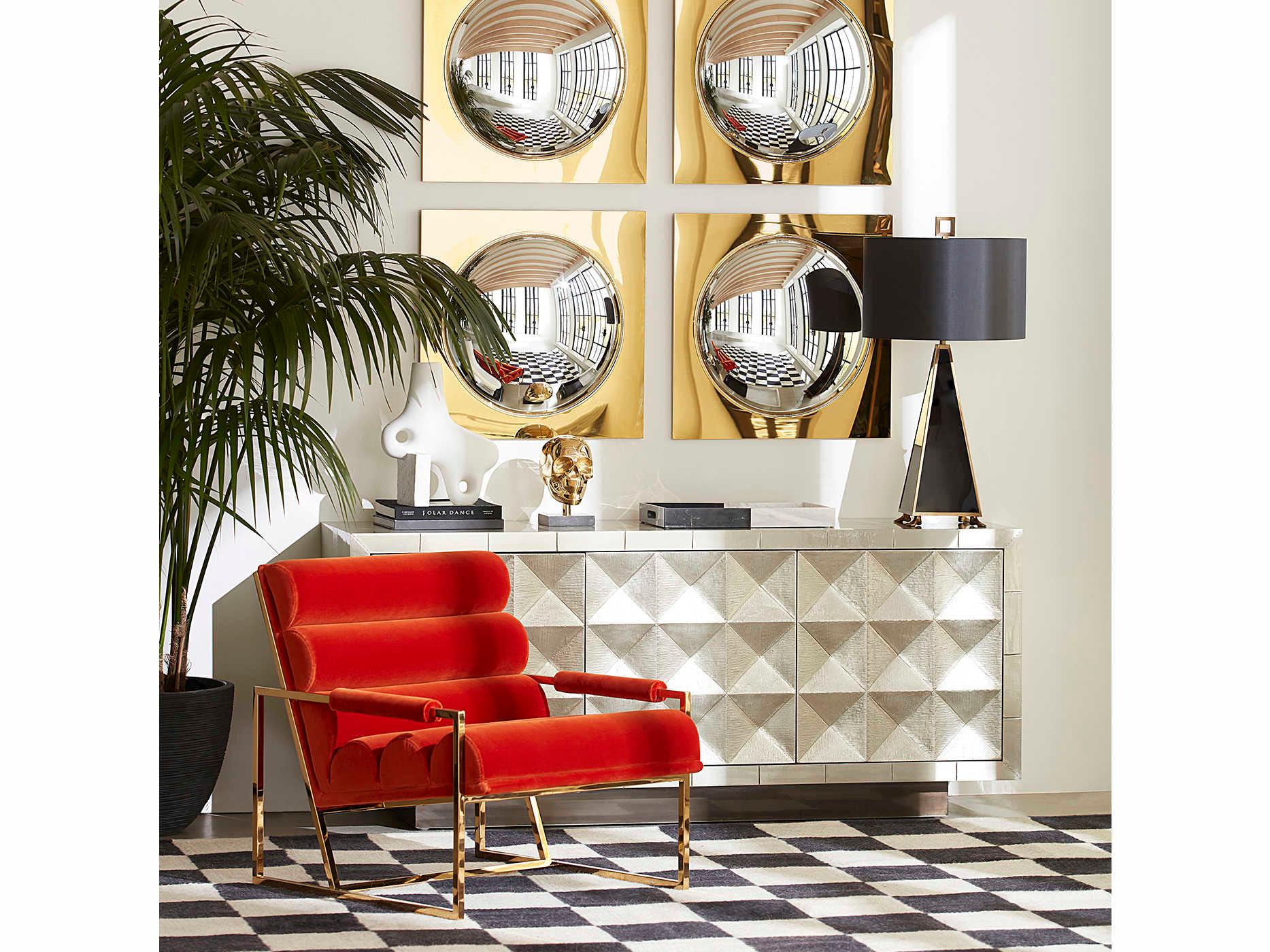 Jonathan Adler Globo Polished Brass Square Wall Mirror