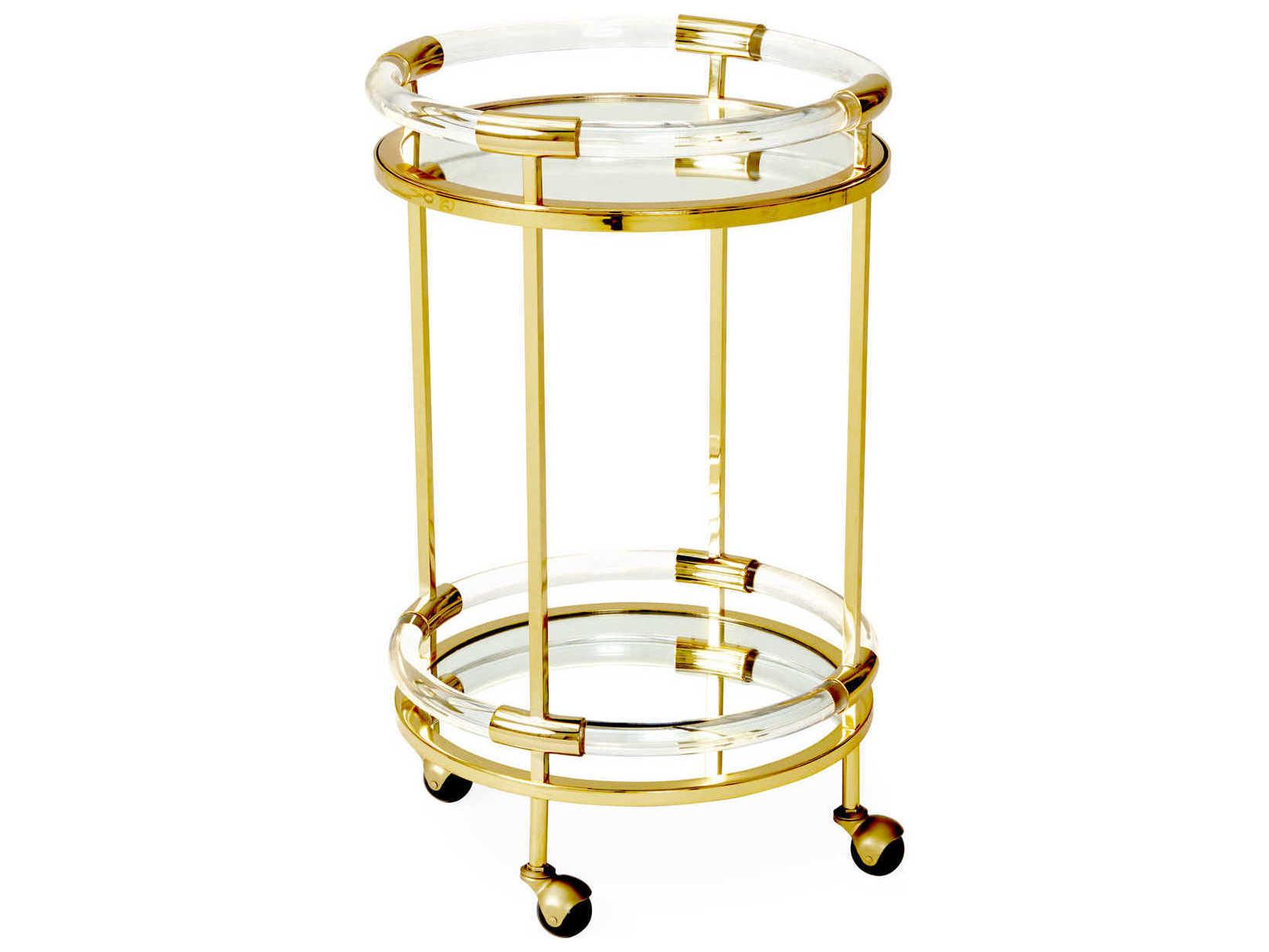 Jonathan Adler Jacques Glass Polished Brass Bar Cart