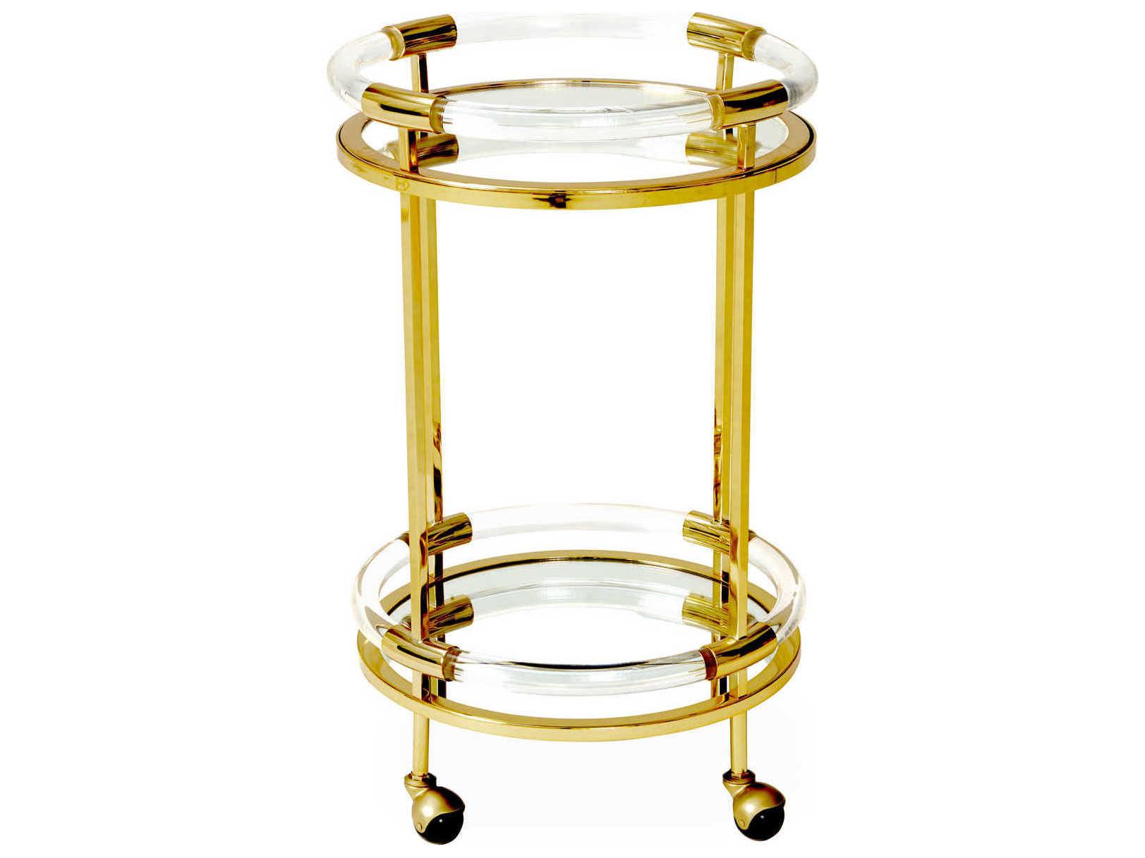 Jonathan Adler Jacques Glass Polished Brass Bar Cart