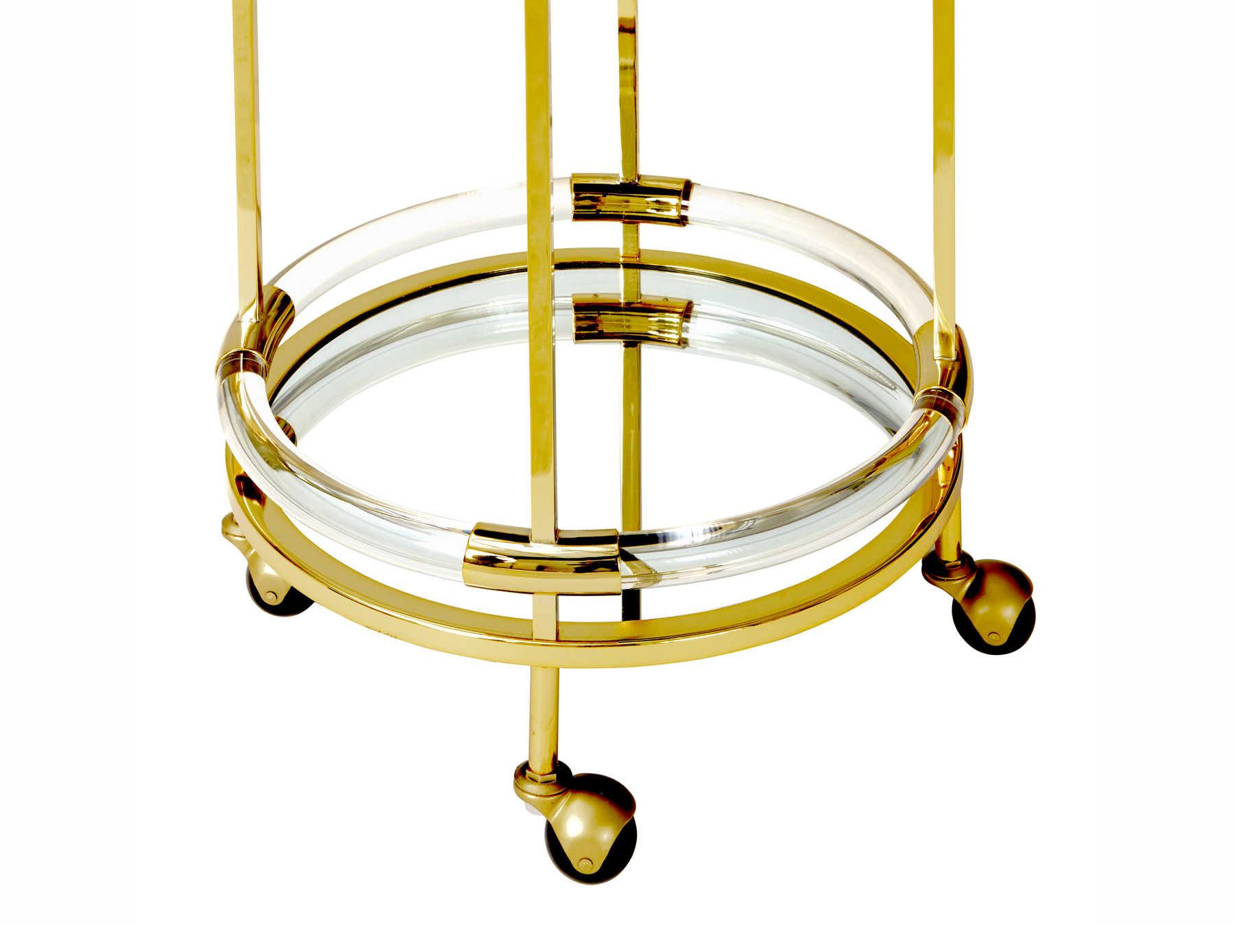 Jonathan Adler Jacques Glass Polished Brass Bar Cart