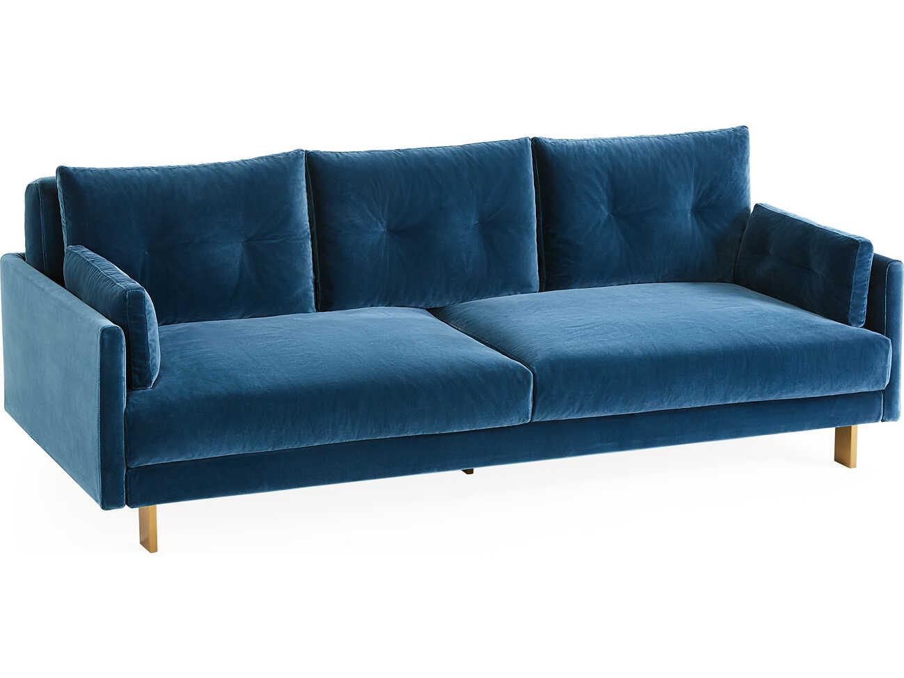 Jonathan Adler Malibu Varese Petrol Blue Velvet Upholstered Sofa