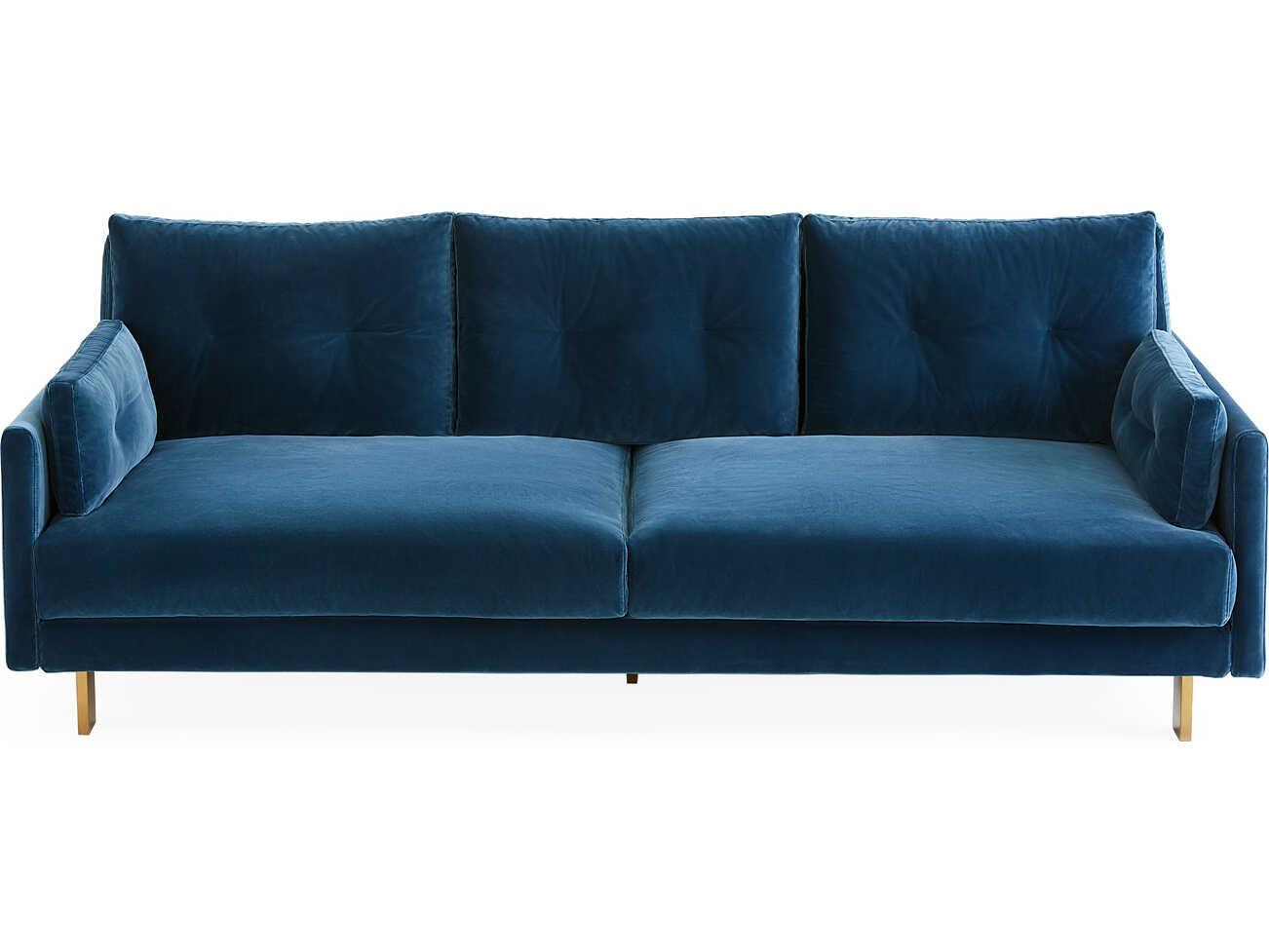 Jonathan Adler Malibu Varese Petrol Blue Velvet Upholstered Sofa