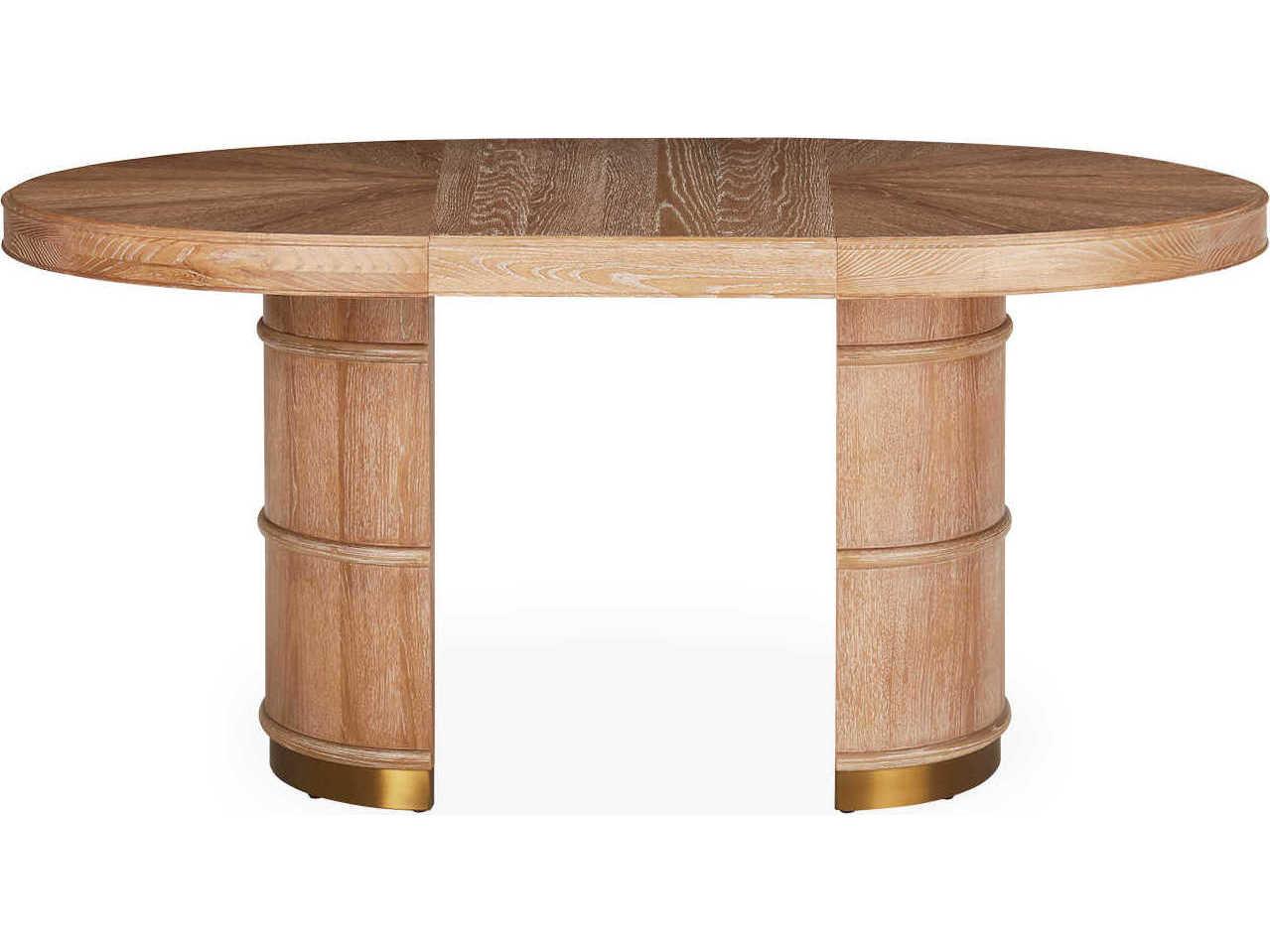 Jonathan Adler Brussels Round Wood Oak Brass Dining Table