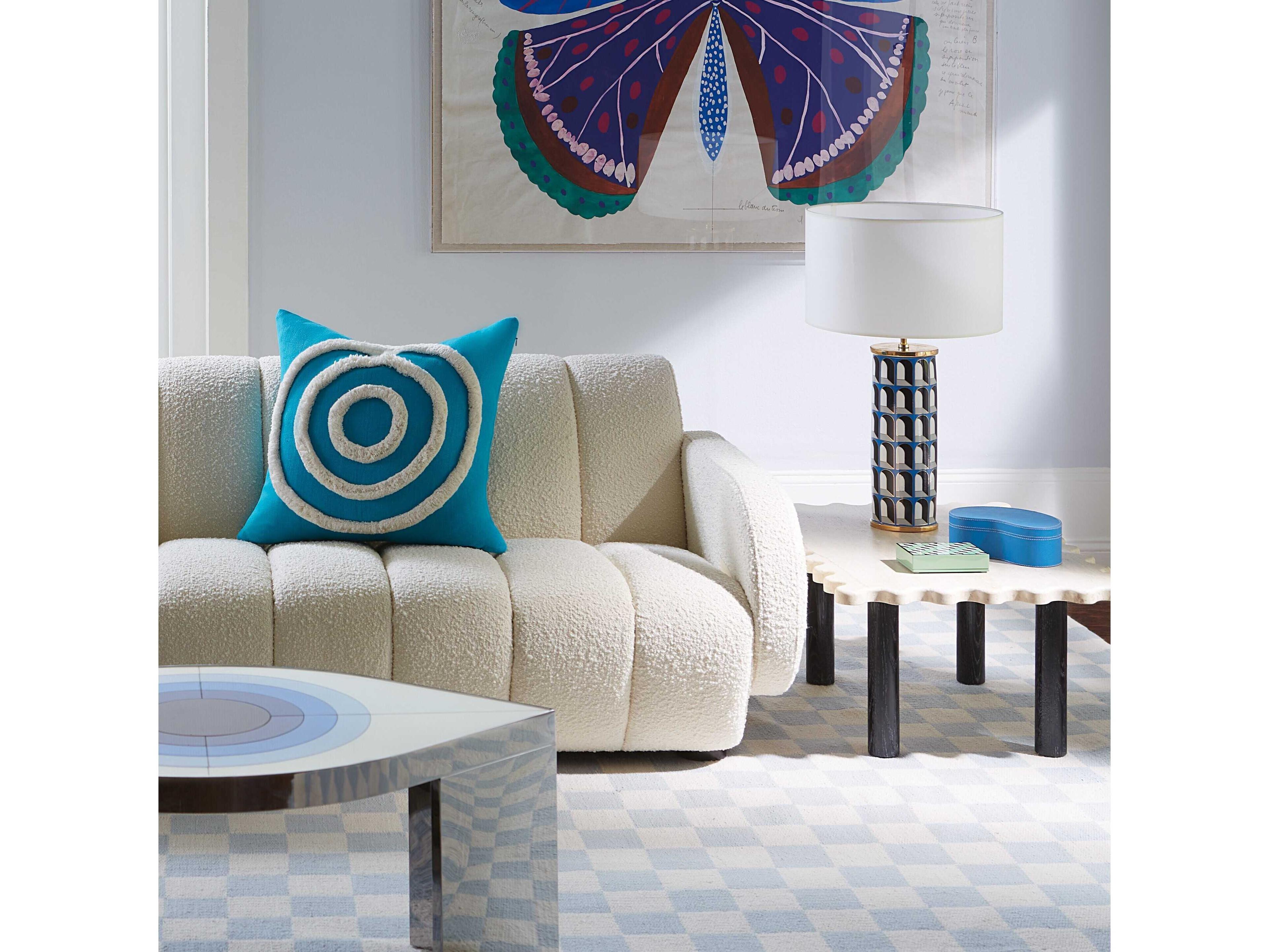 Jonathan Adler Arcade Gold Brass White Blue Buffet Lamp