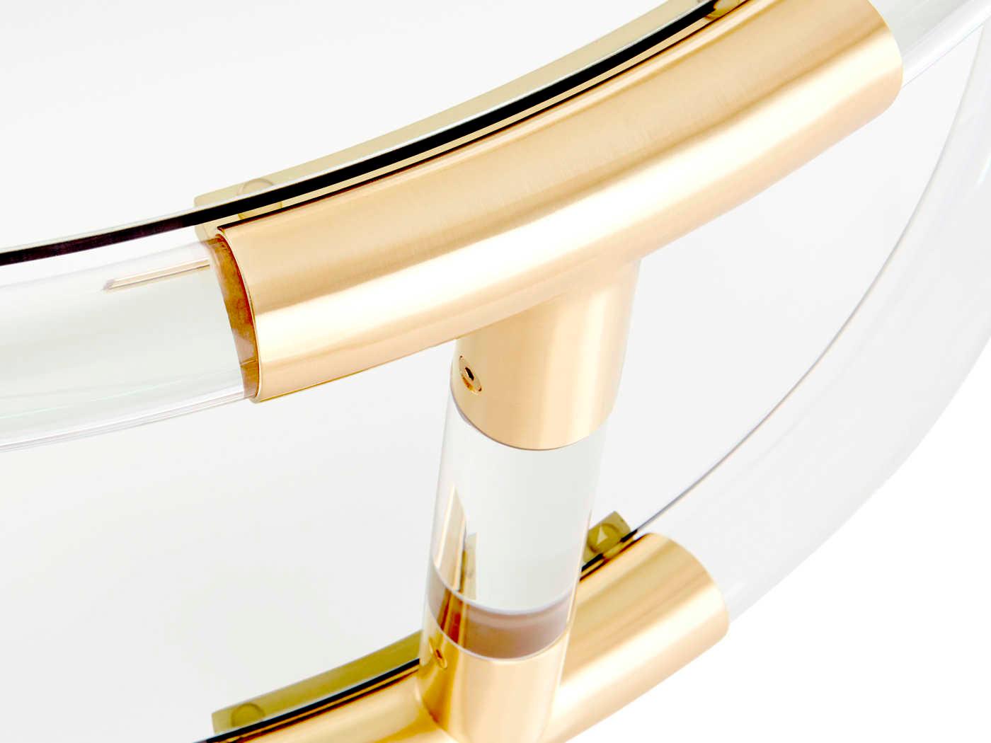 Jonathan Adler Jacques Round Glass Clear Acrylic Brushed Brass Coffee Table