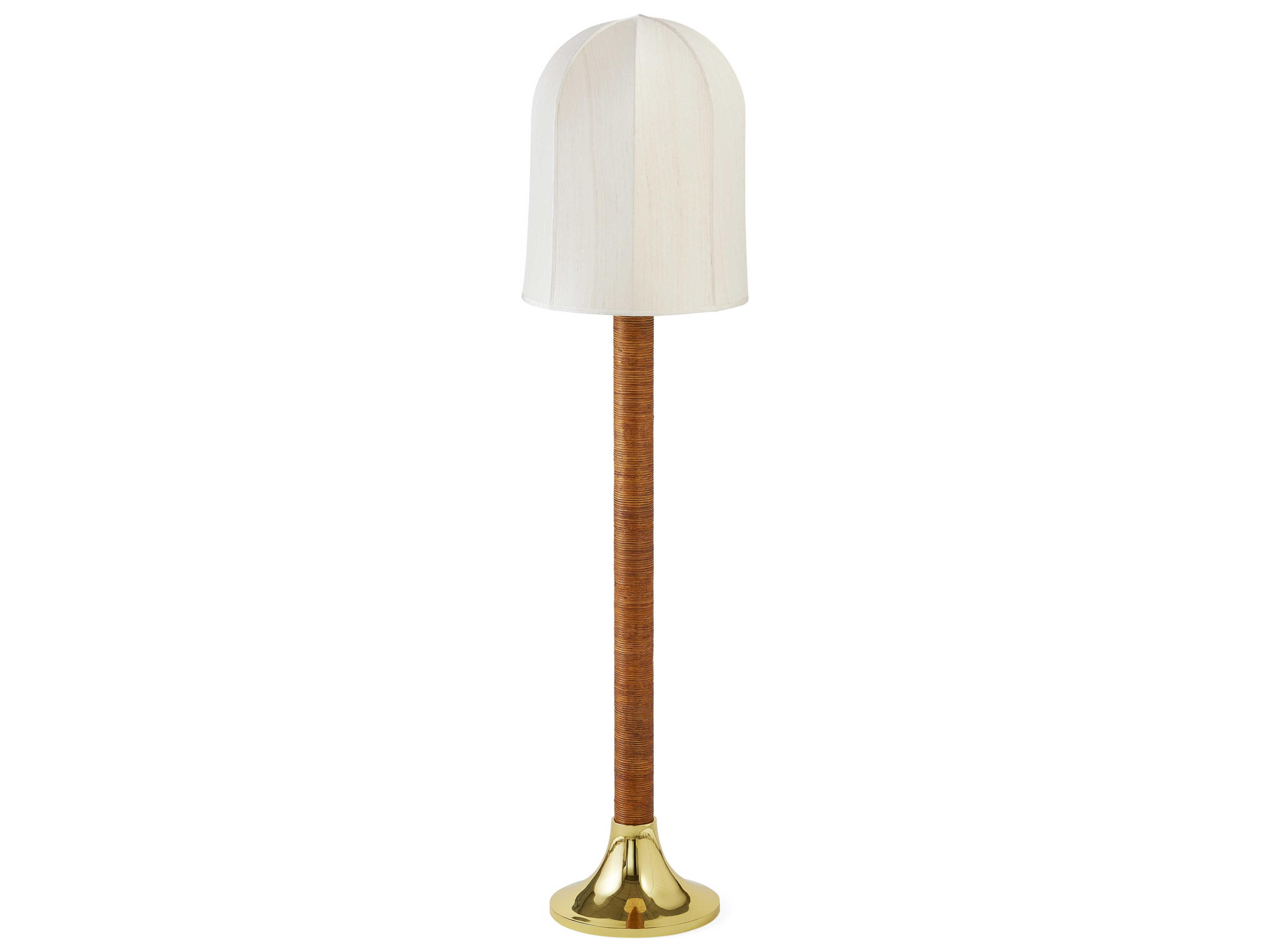 Jonathan Adler Riviera Dome Honey Stain Rattan Antique Brass Floor Lamp