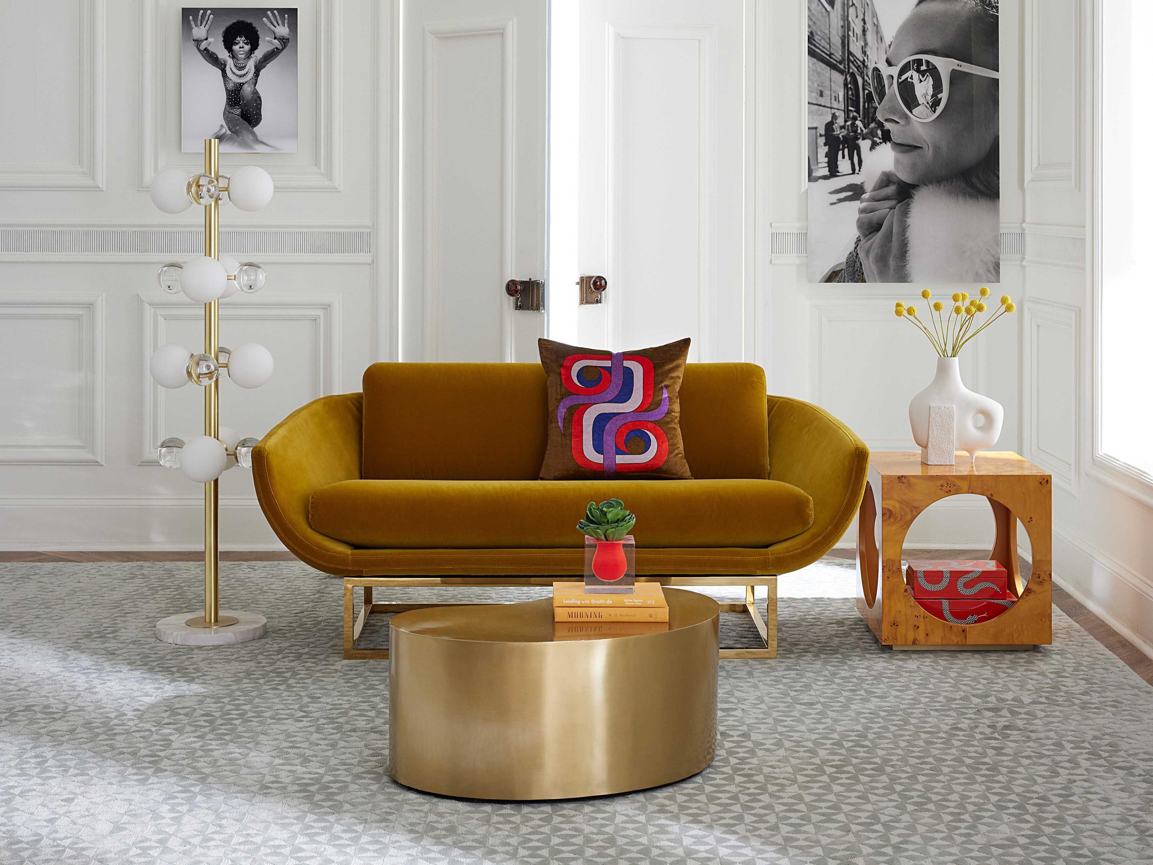 Jonathan Adler Kidney Metal Antique Brass Coffee Table