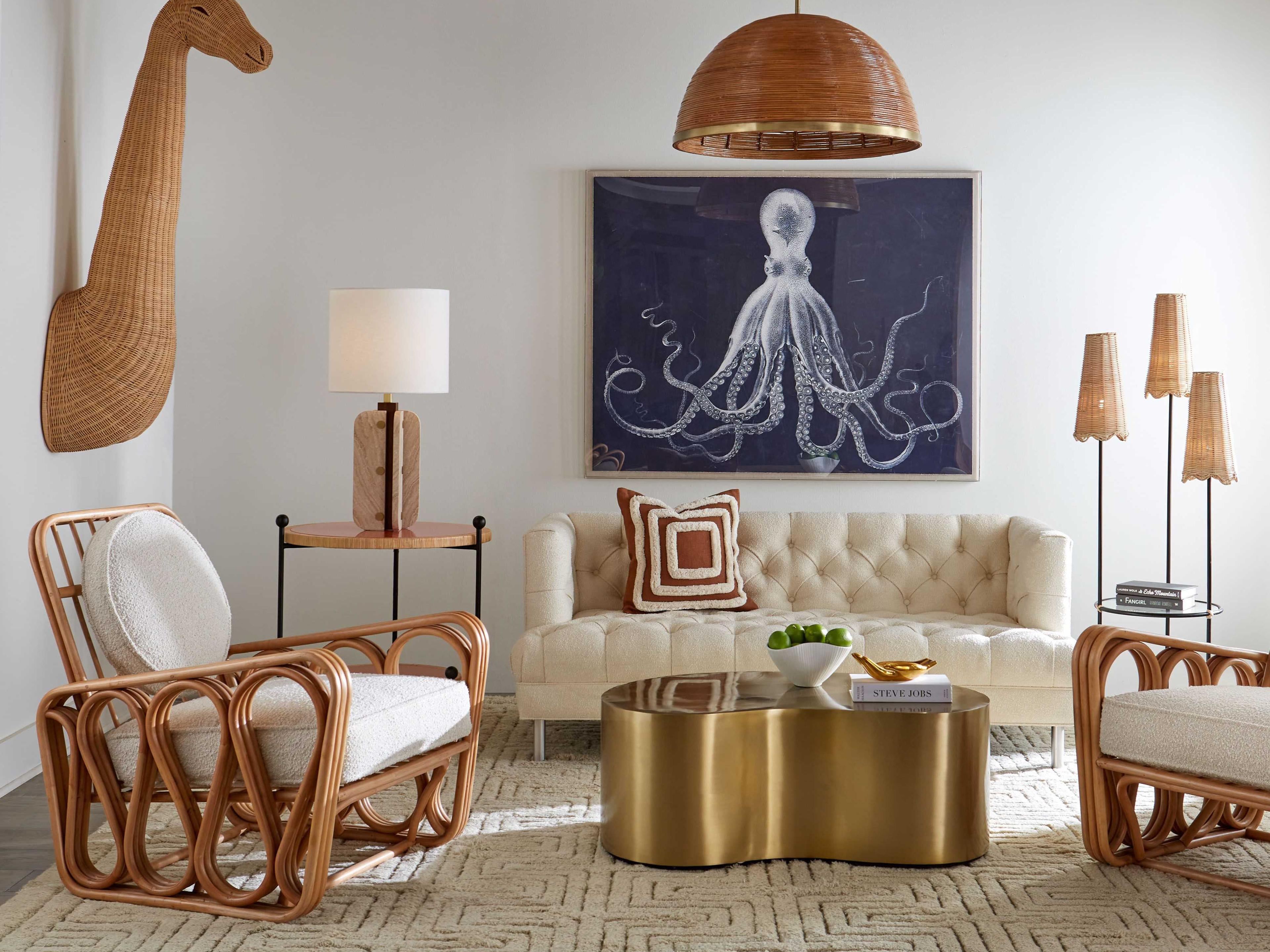 Jonathan Adler Kidney Metal Antique Brass Coffee Table