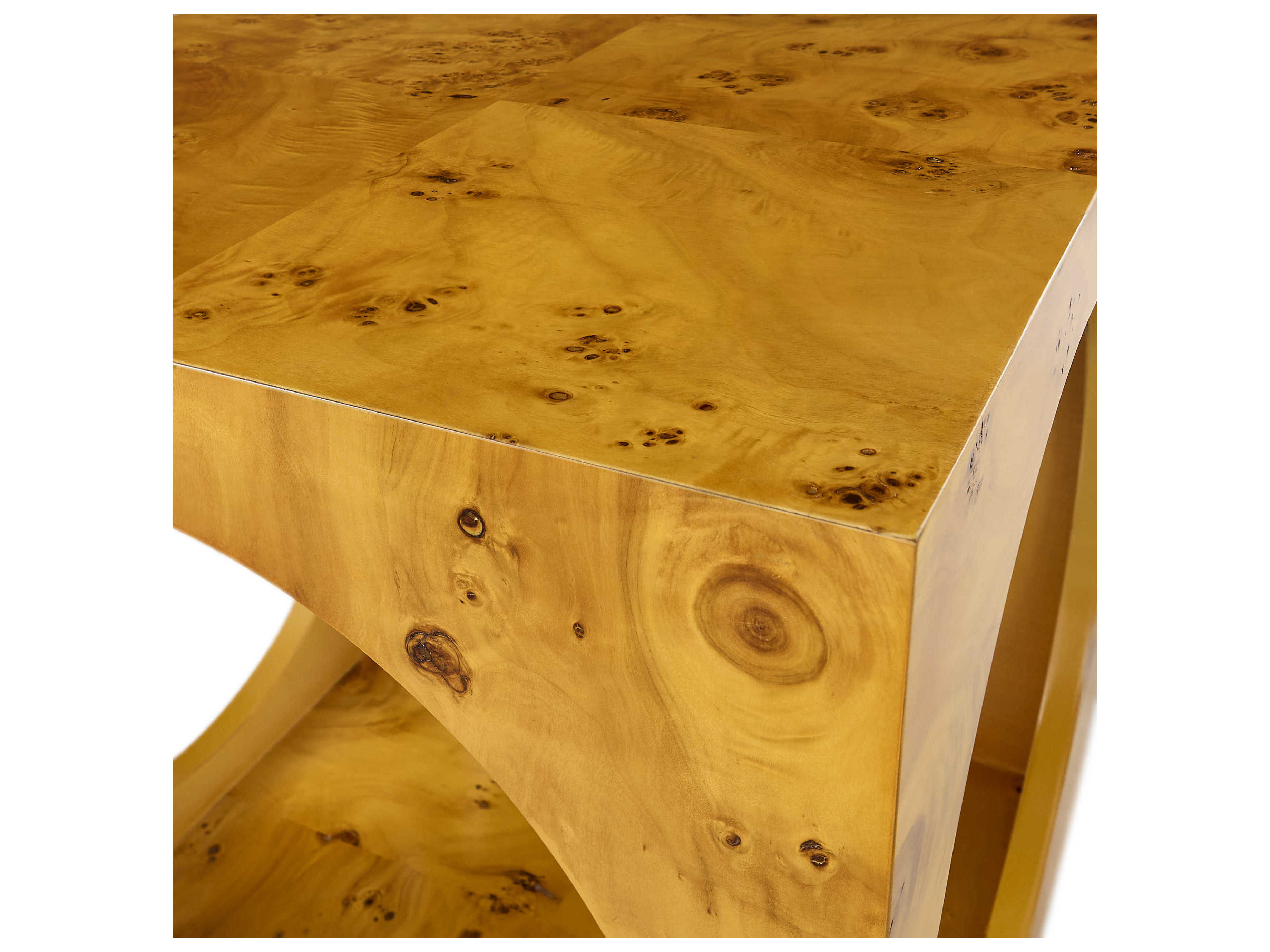 Jonathan Adler Bond Cube Square Wood Natural Burled Mappa Antique Brass End Table