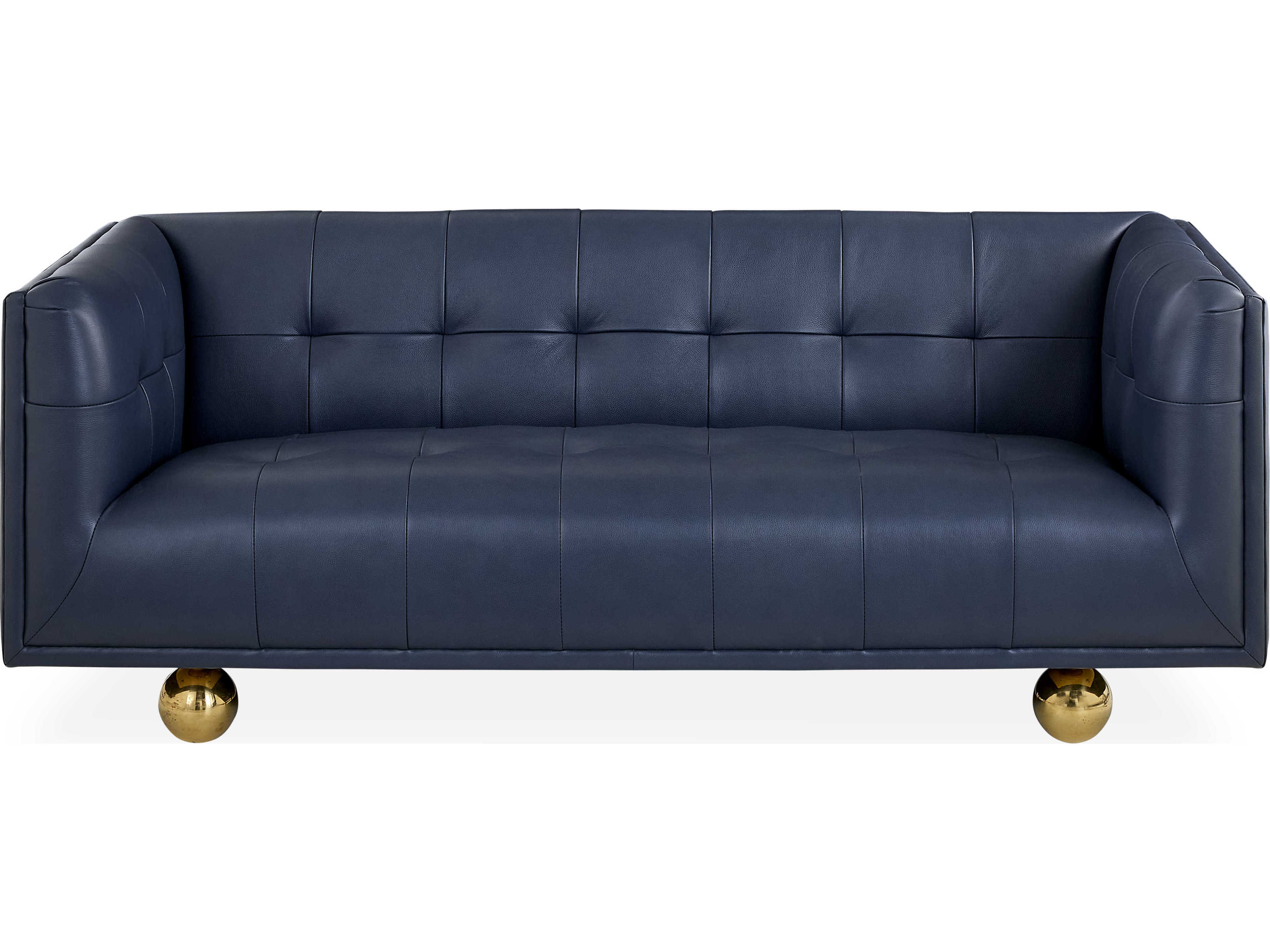 Jonathan Adler Claridge Tufted Oxford Navy Blue Leather Sofa