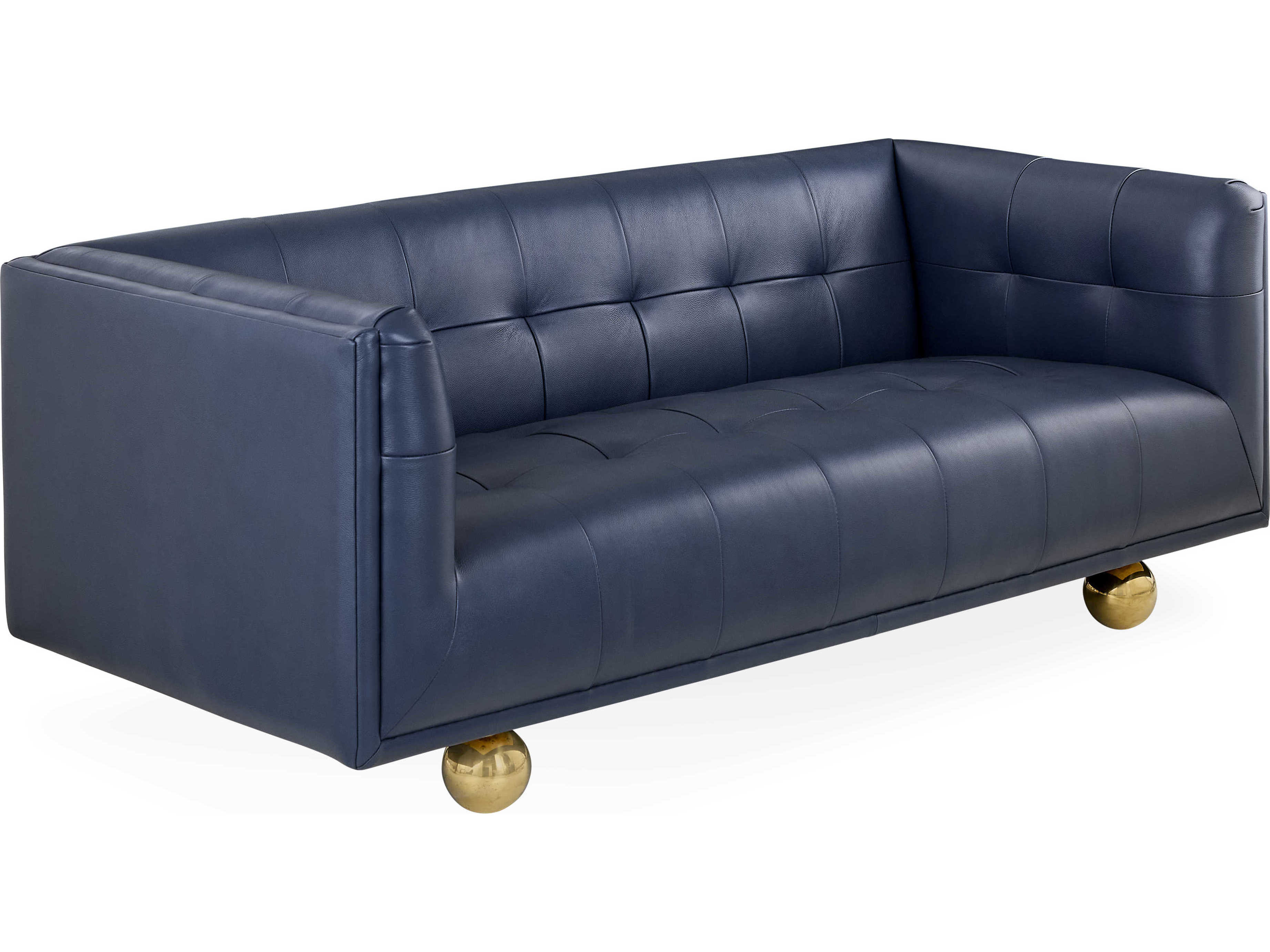 Jonathan Adler Claridge Tufted Oxford Navy Blue Leather Sofa