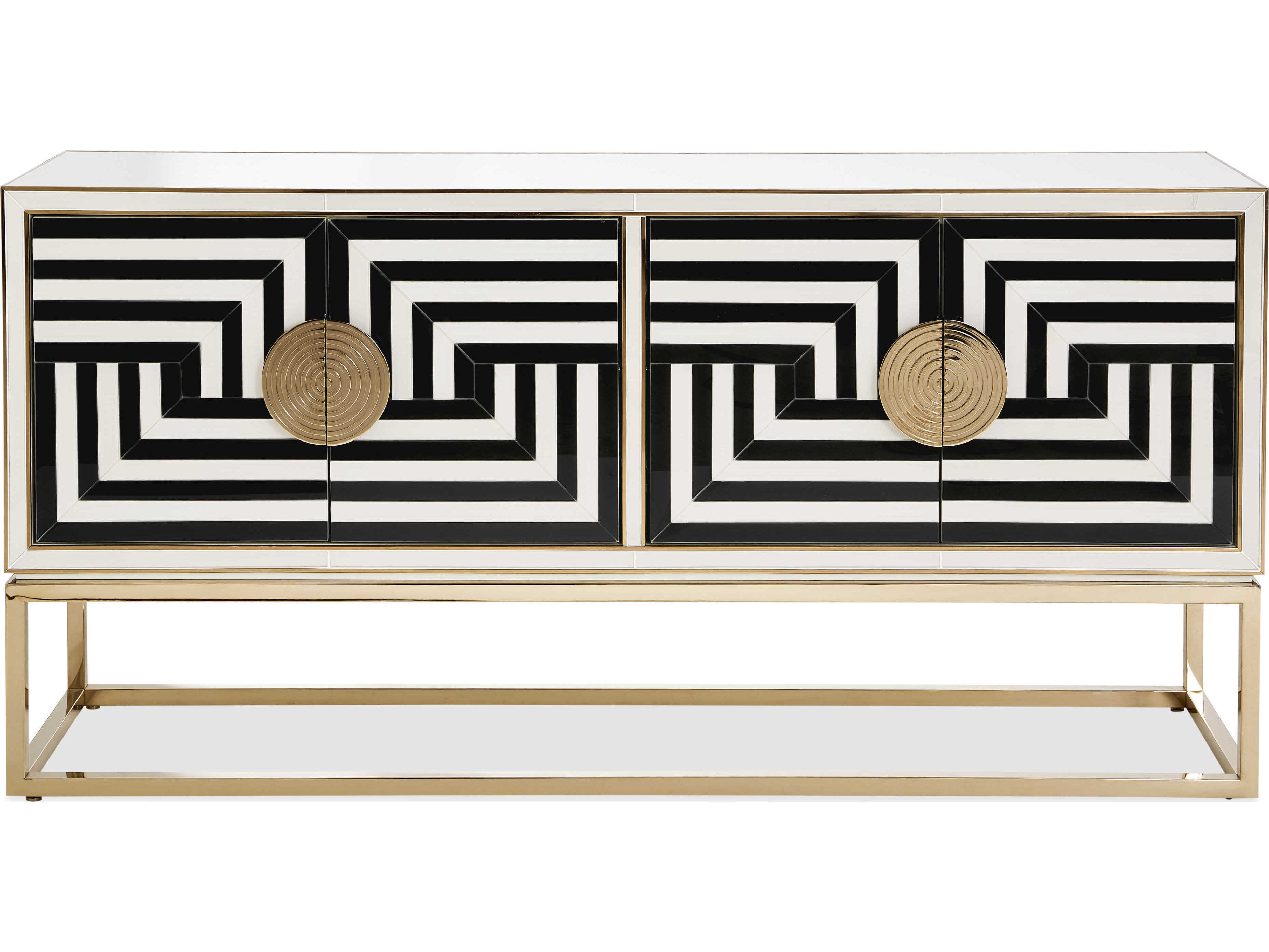 Jonathan Adler Op Art 64" Charcoal & Ivory Polished Brass Credenza Sideboard