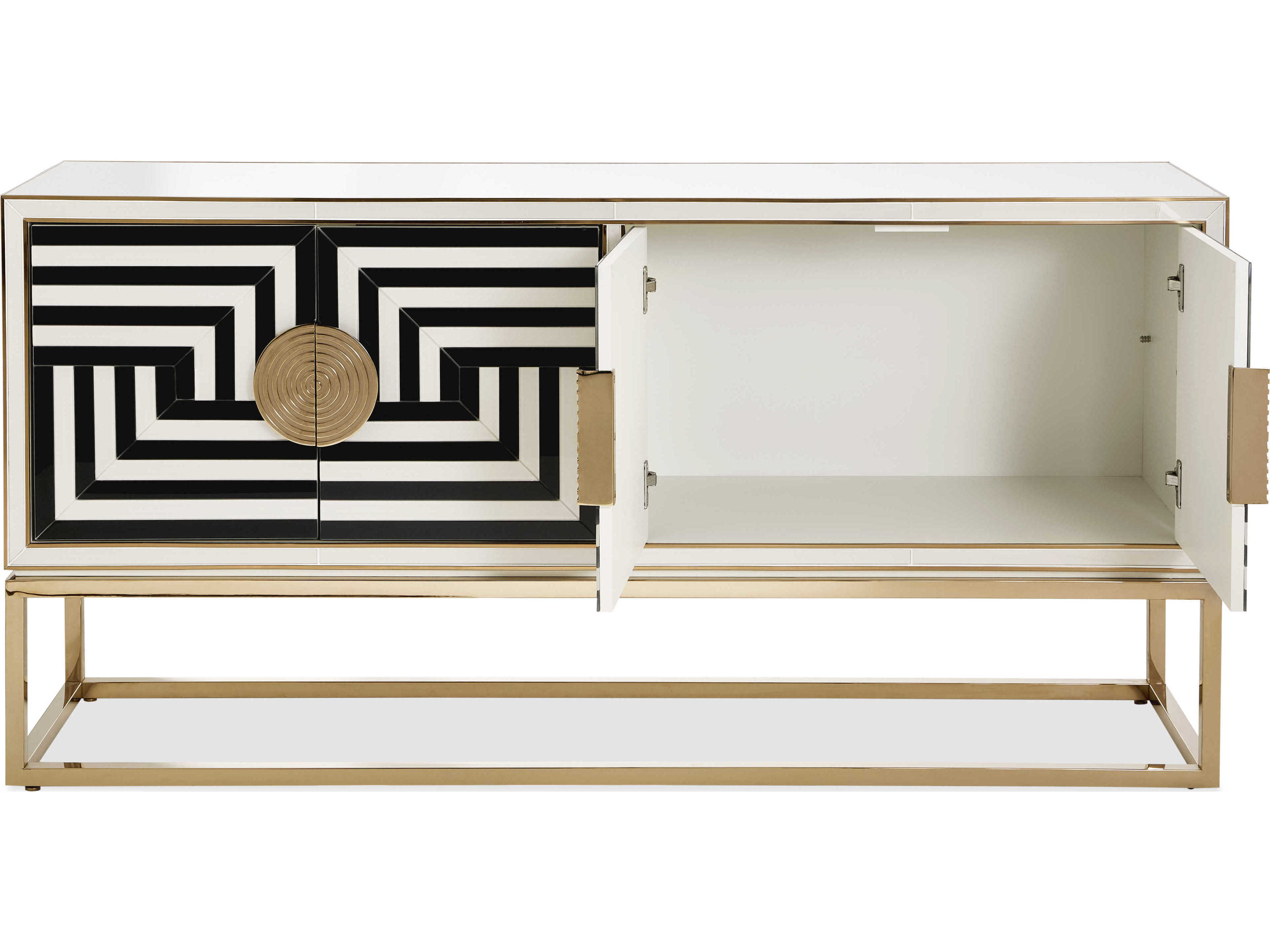 Jonathan Adler Op Art 64" Charcoal & Ivory Polished Brass Credenza Sideboard