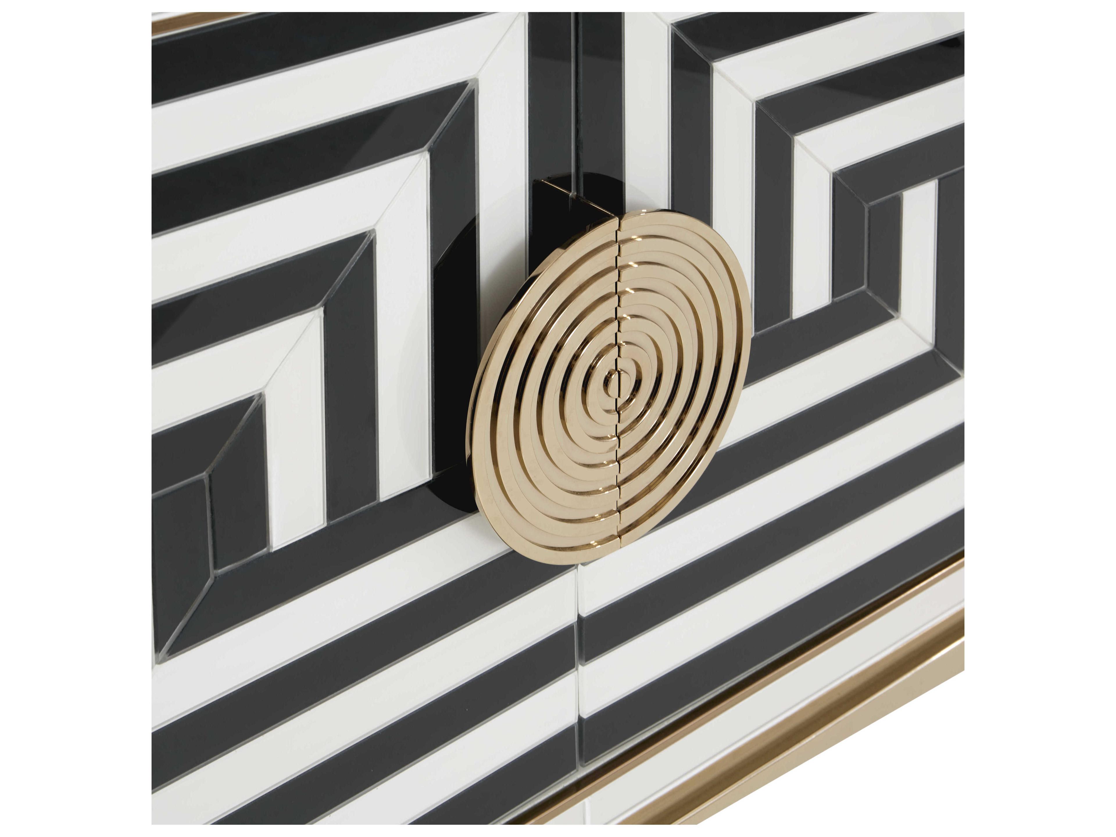 Jonathan Adler Op Art 64" Charcoal & Ivory Polished Brass Credenza Sideboard