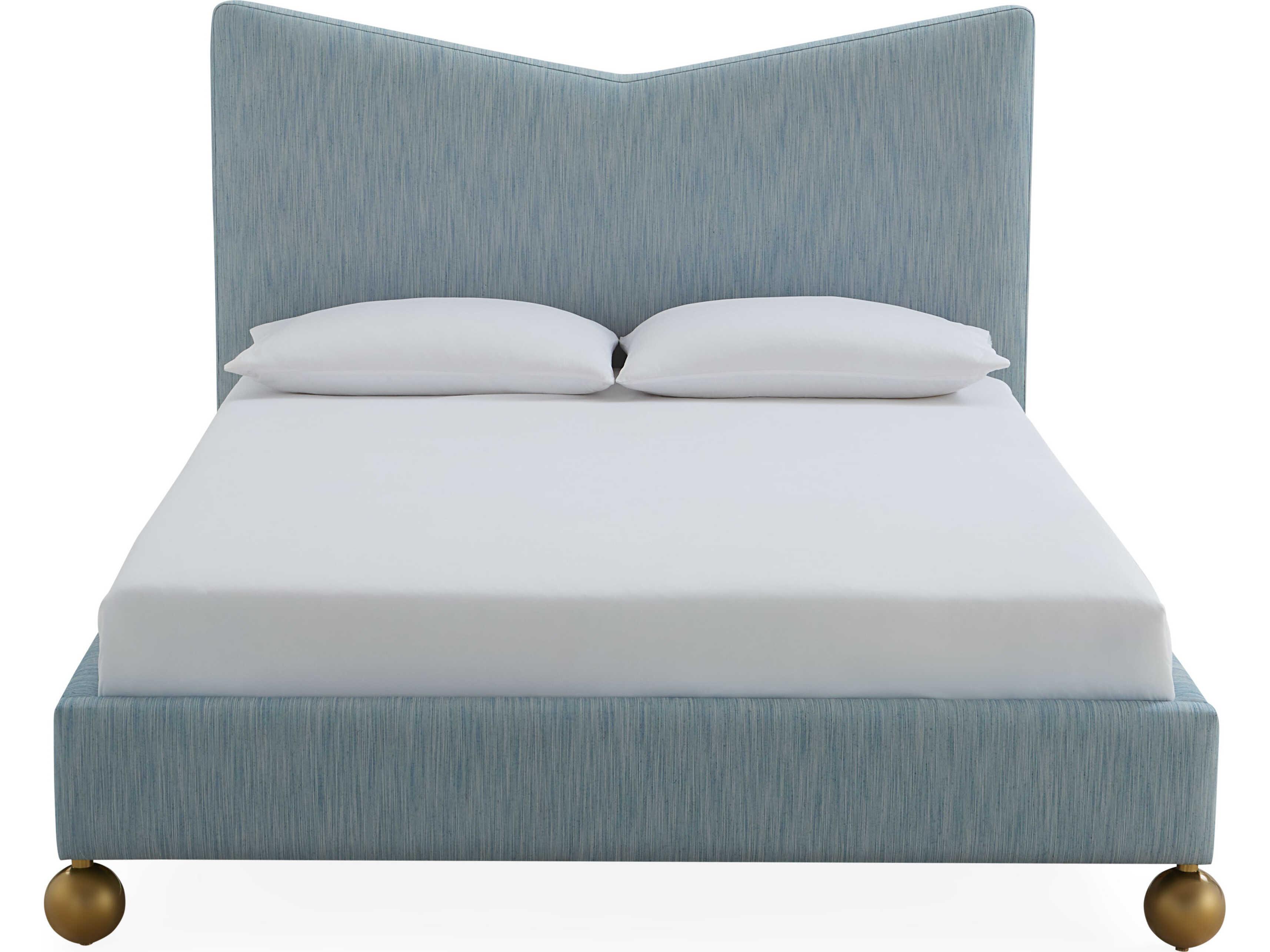 Jonathan Adler Chevron Brass Blue Upholstered Queen Platform Bed