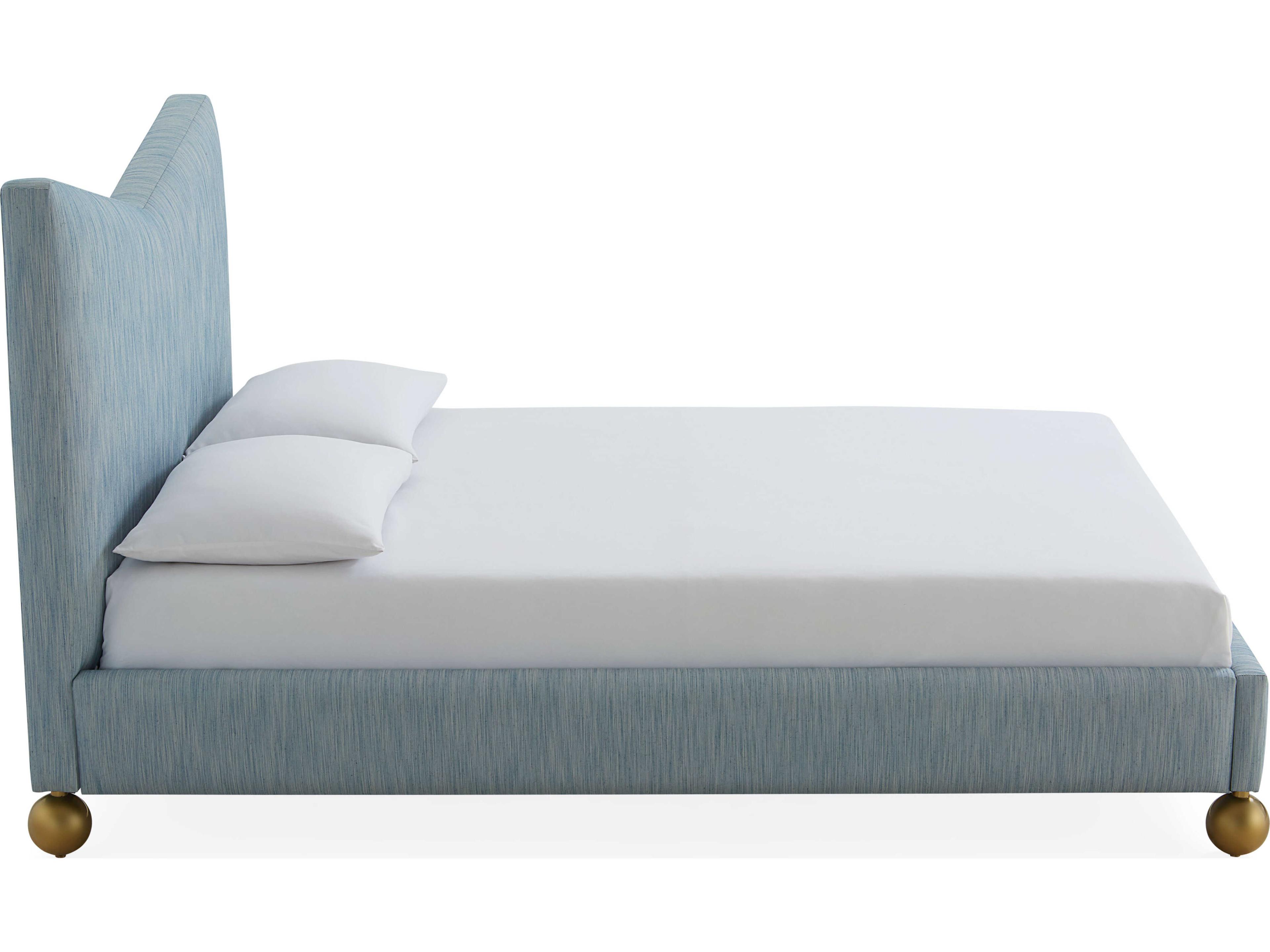 Jonathan Adler Chevron Brass Blue Upholstered Queen Platform Bed