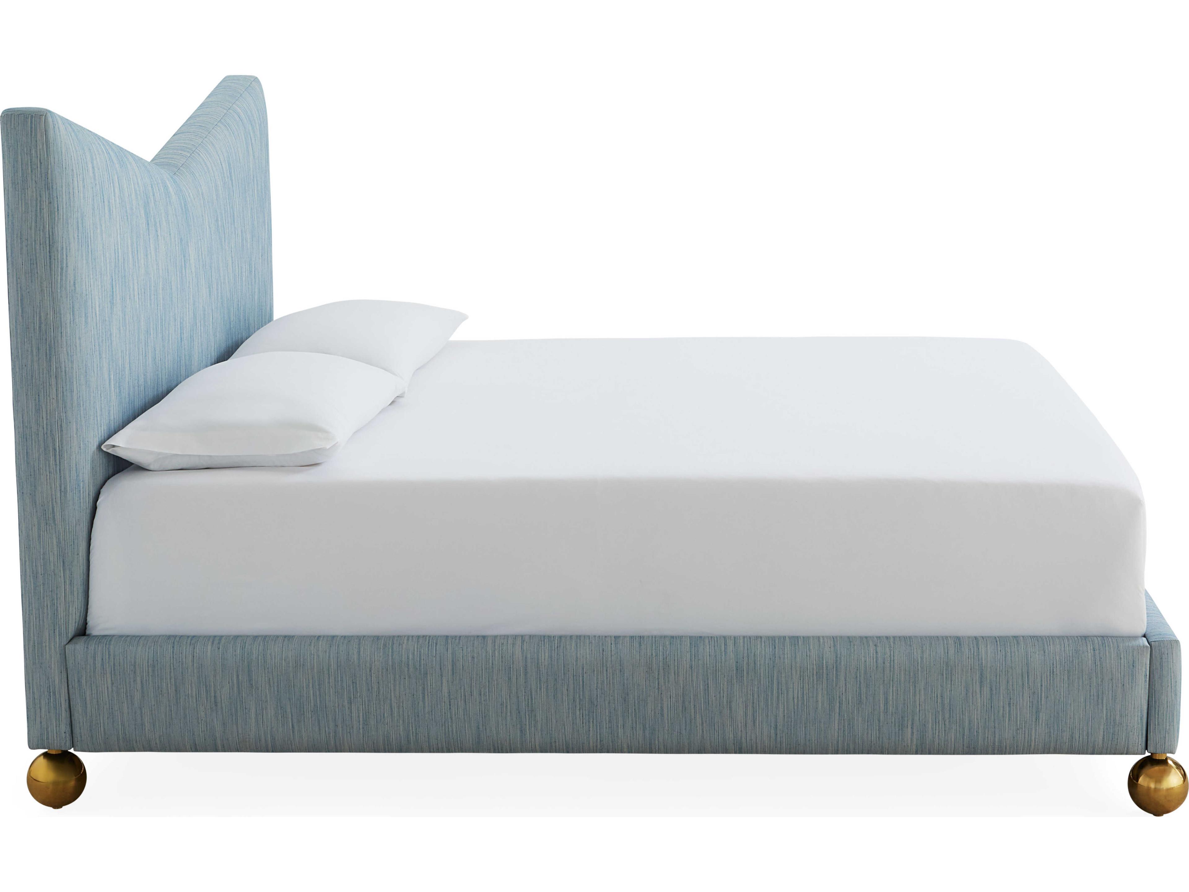 Jonathan Adler Chevron Brass Blue Upholstered King Platform Bed