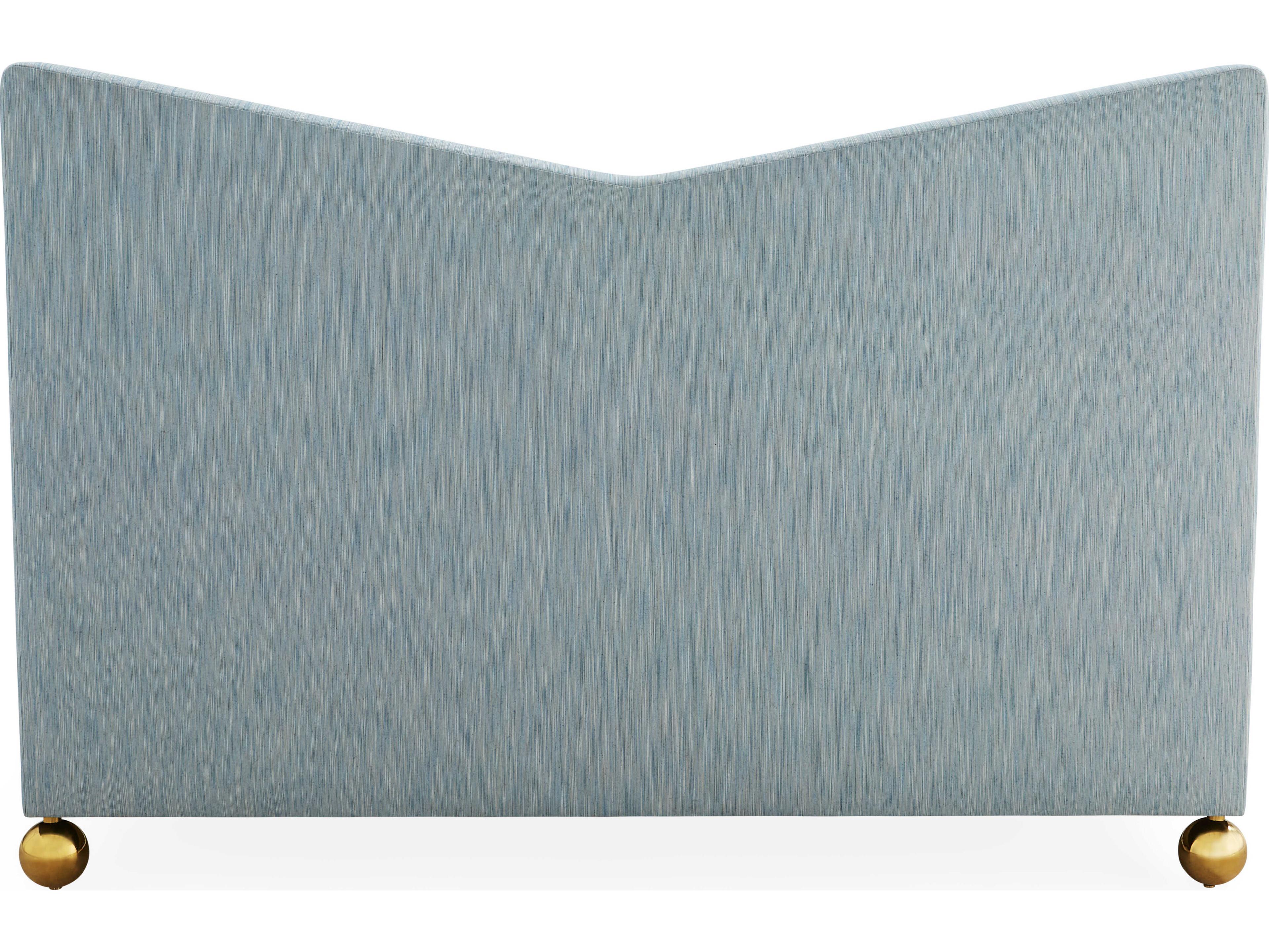 Jonathan Adler Chevron Brass Blue Upholstered King Platform Bed