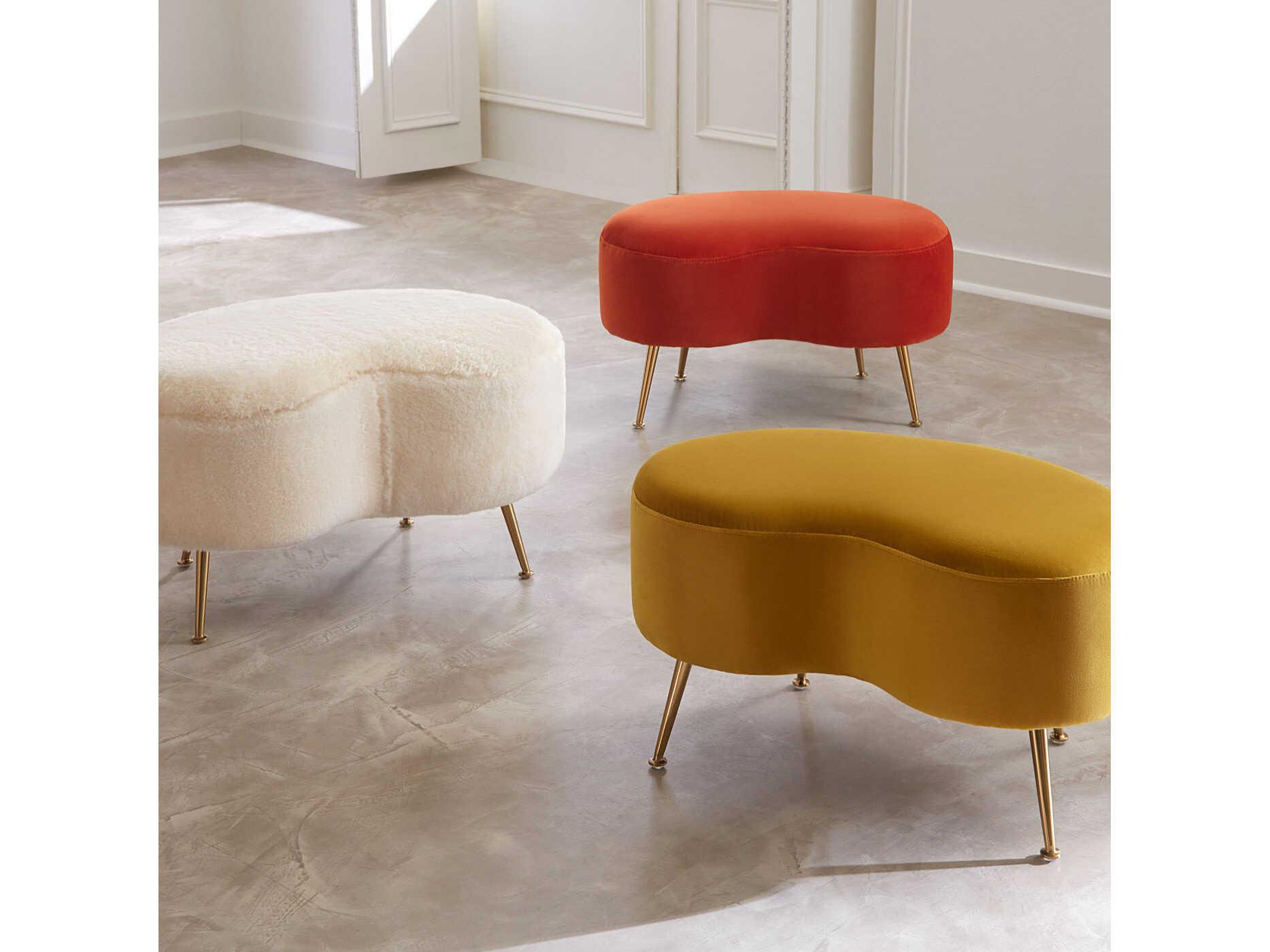 Jonathan Adler Kidney Varese Lichen Brass Yellow Upholstered Ottoman