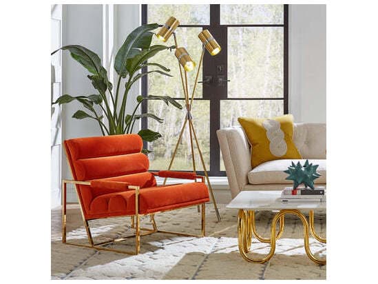 Jonathan Adler Channeled Orange Fabric Accent Chair