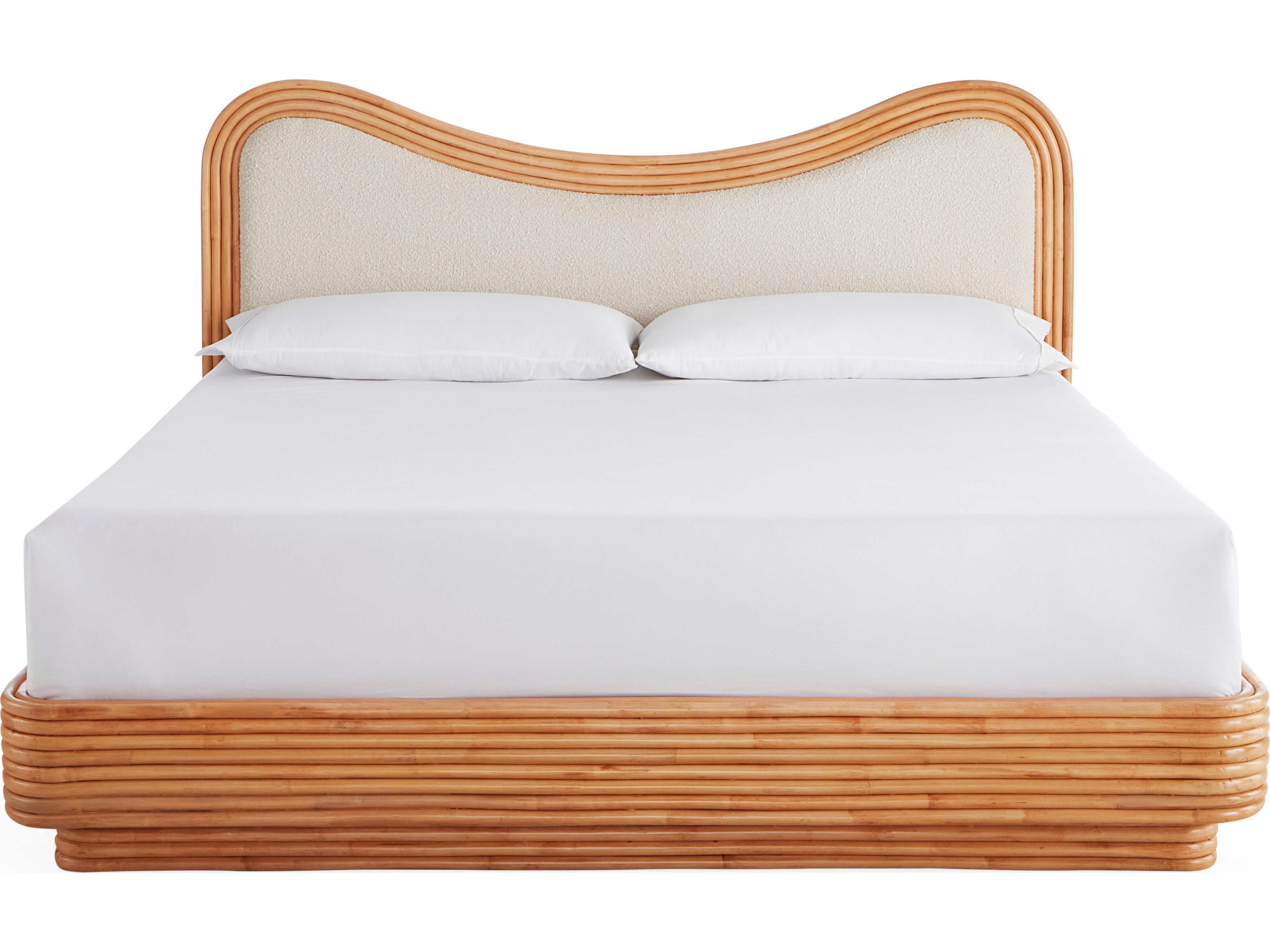 Jonathan Adler Riviera Natural Olympus Oatmeal Rattan Wood King Platform Bed