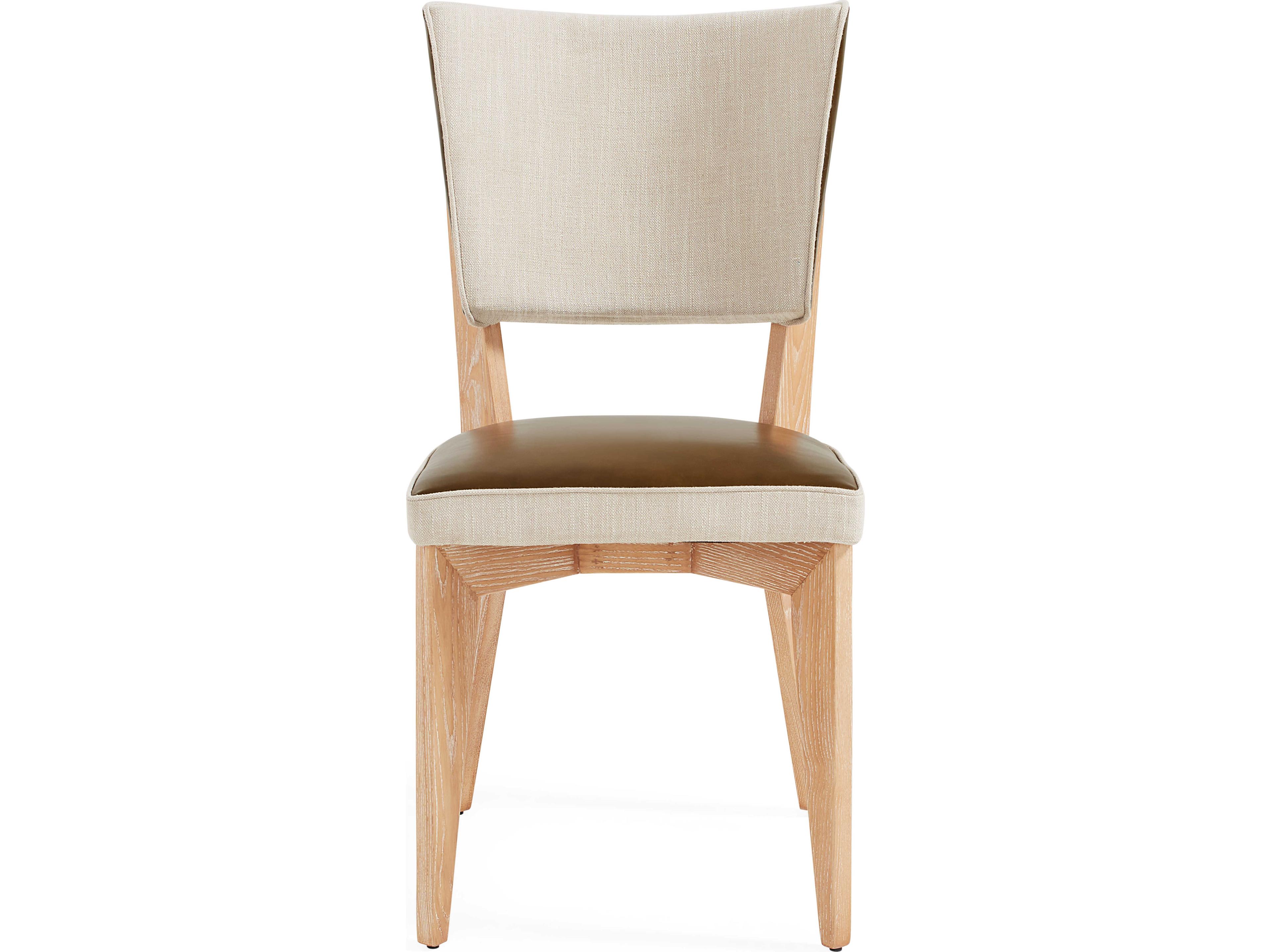 Jonathan Adler Rive Gauche Ash Wood Brown Leather Armless Dining Chair