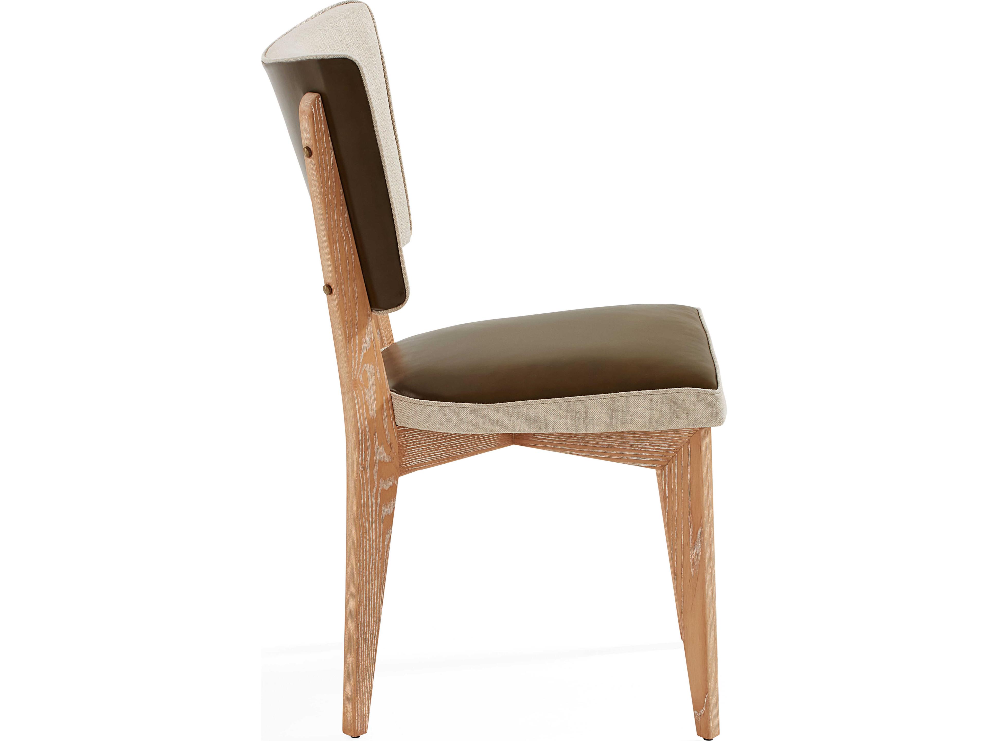 Jonathan Adler Rive Gauche Ash Wood Brown Leather Armless Dining Chair