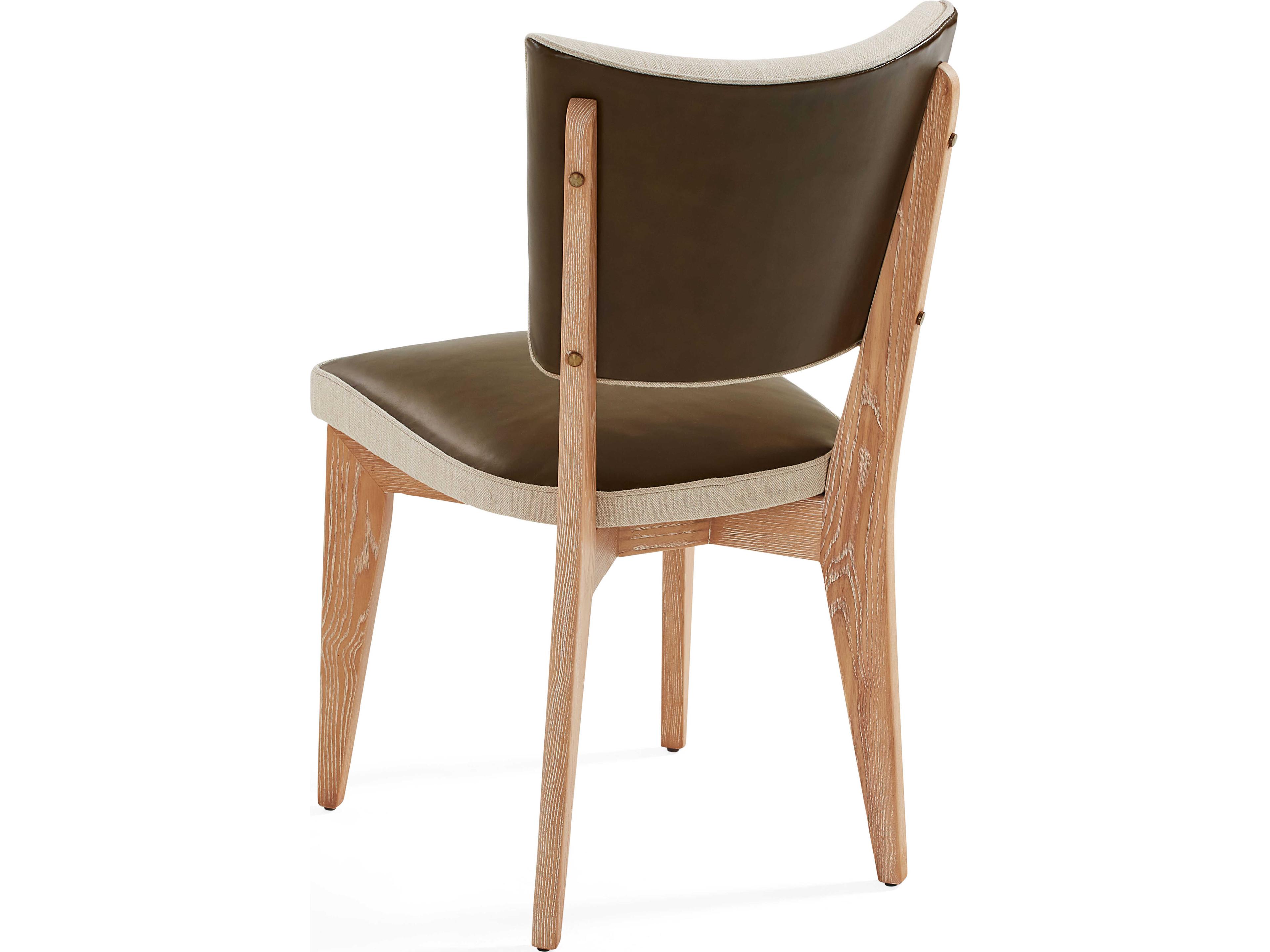 Jonathan Adler Rive Gauche Ash Wood Brown Leather Armless Dining Chair