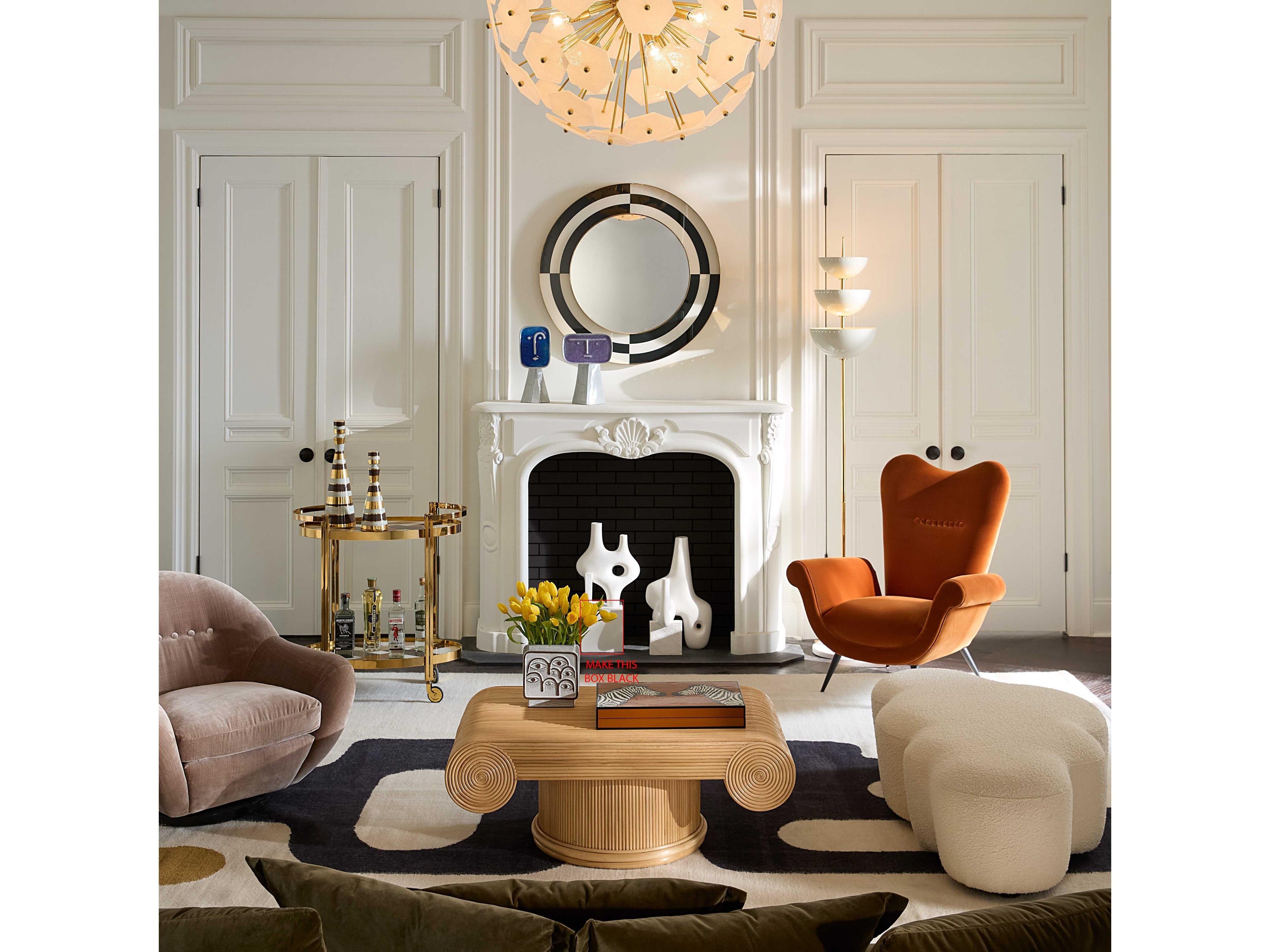 Jonathan Adler Op Art Charcoal Ivory Polished Brass Wall Mirror Round