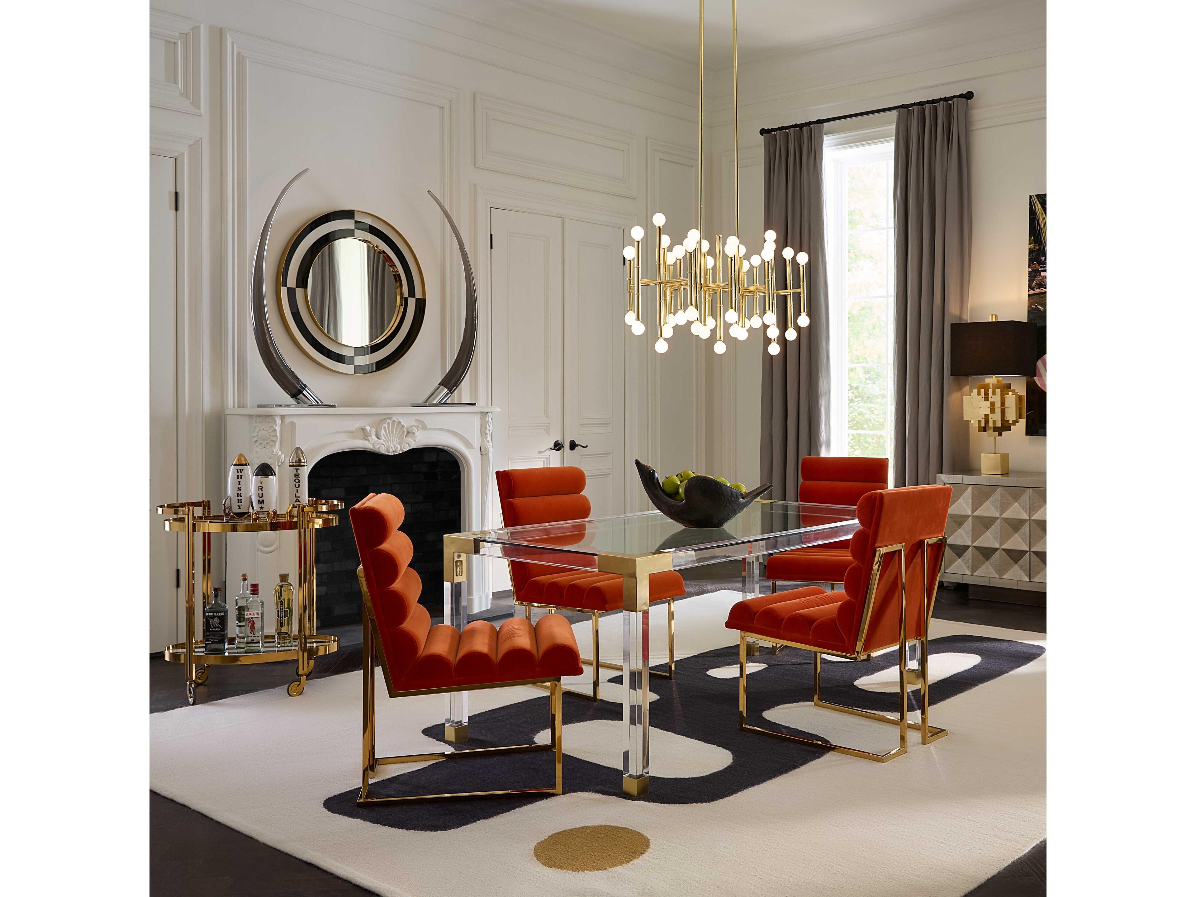 Jonathan Adler Op Art Charcoal Ivory Polished Brass Wall Mirror Round