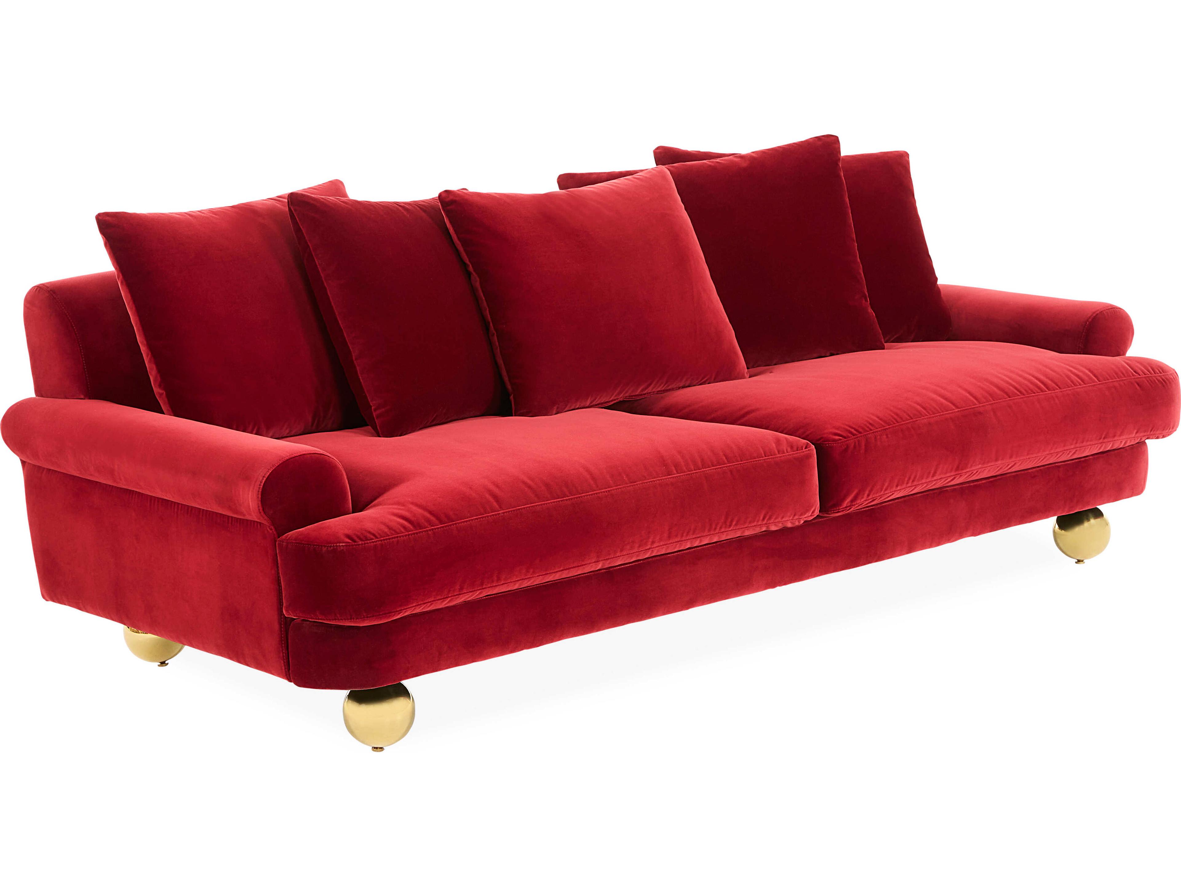 Jonathan Adler Greenwich Vincenza Claret Red Velvet Upholstered Sofa