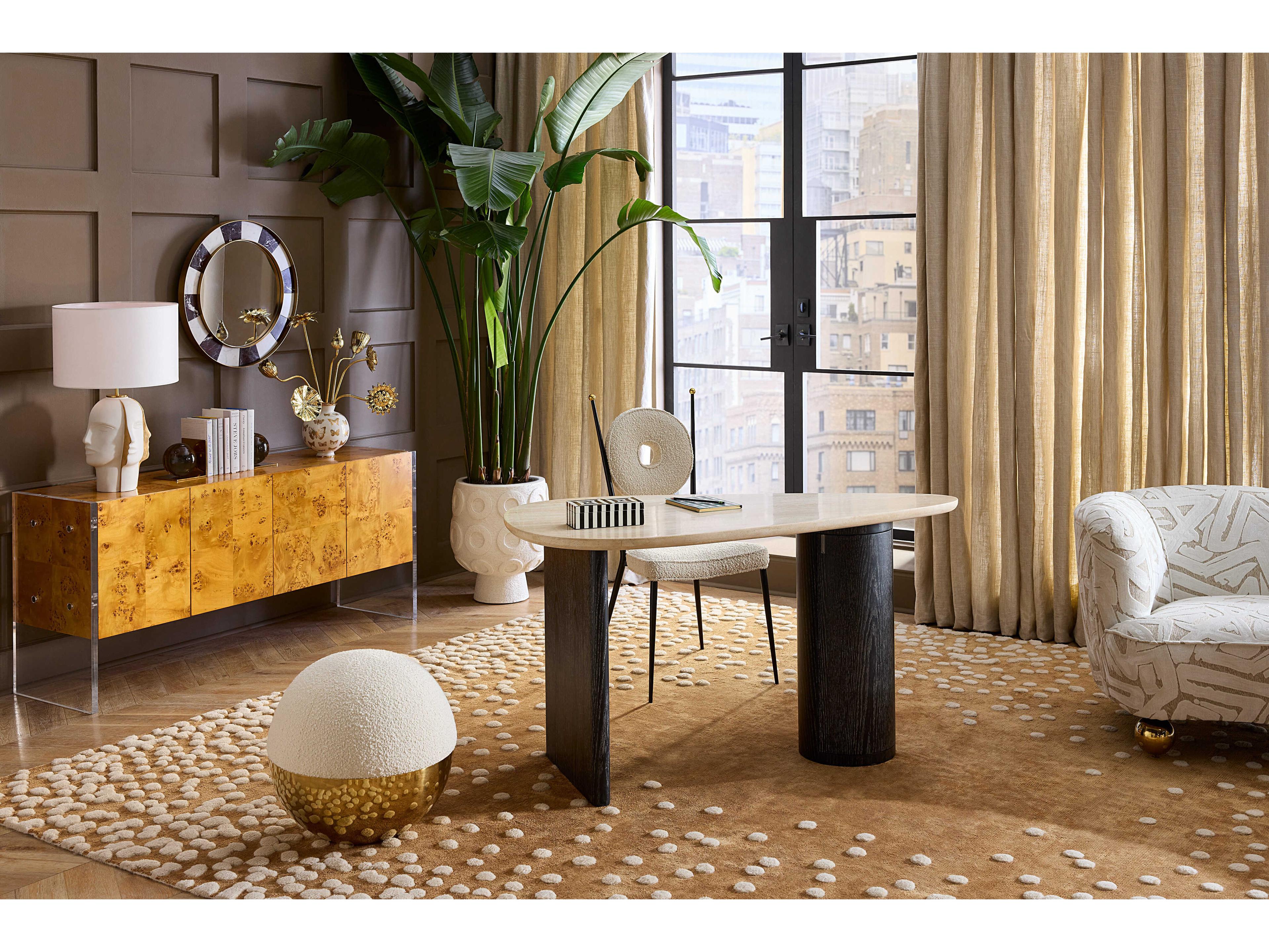 Jonathan Adler Alphaville Olympus Ivory White Upholstered Accent Stool