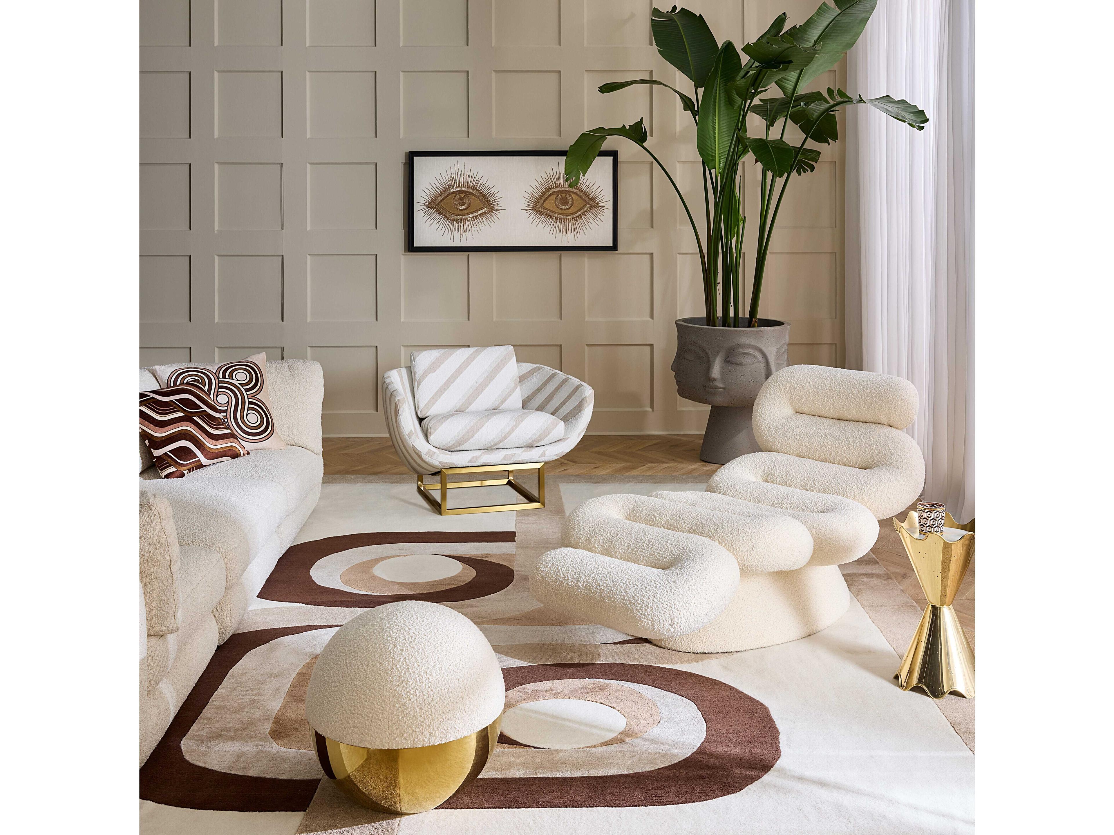 Jonathan Adler Alphaville Olympus Ivory White Upholstered Accent Stool