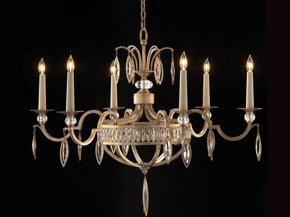 John Richard Mark McDowell Marquis 6-Light Antique Silver Leaf Crystal Candelabra Chandelier