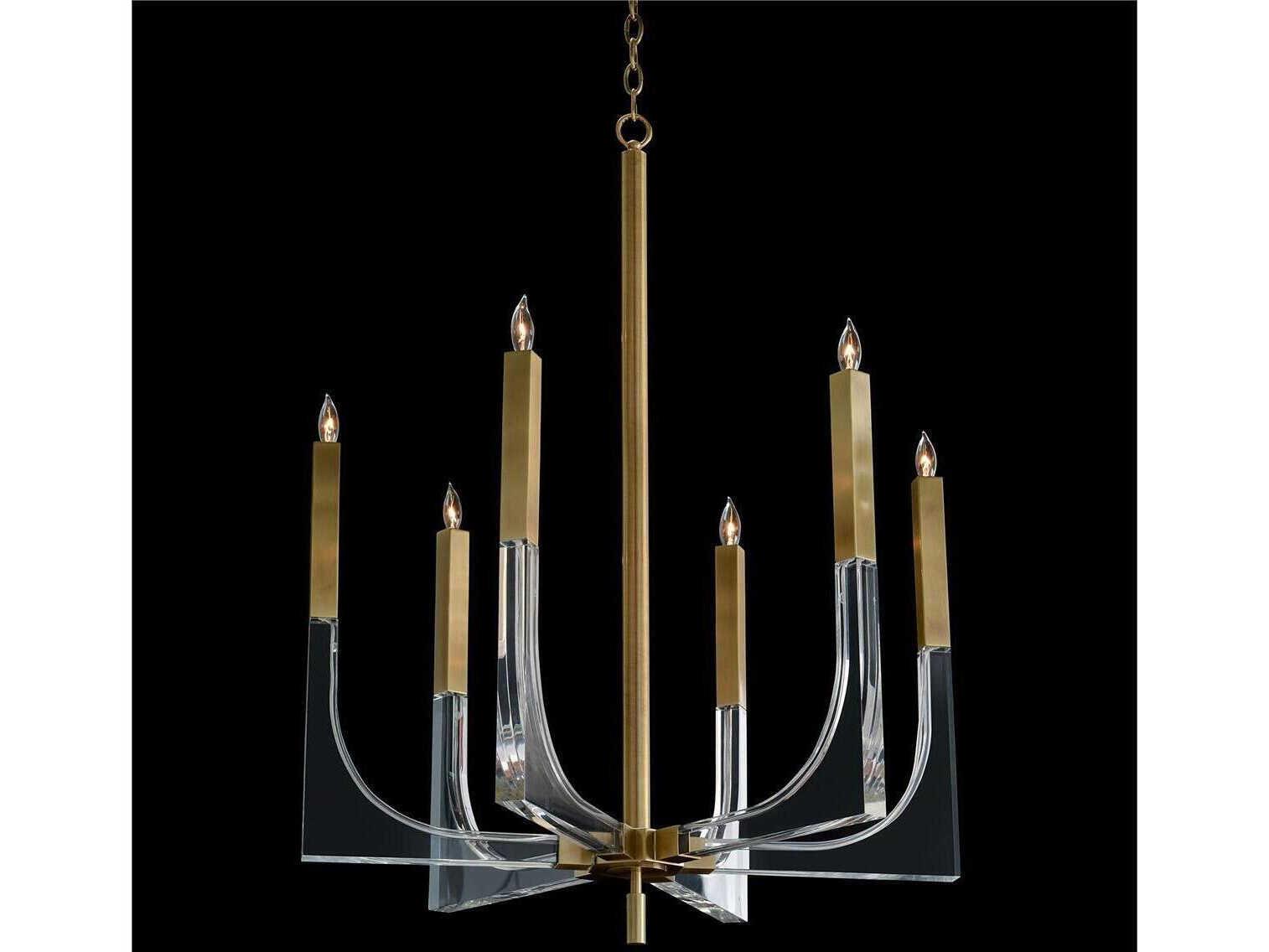 John Richard 6-Light Acrylic Antique Brass Clear Candelabra Chandelier