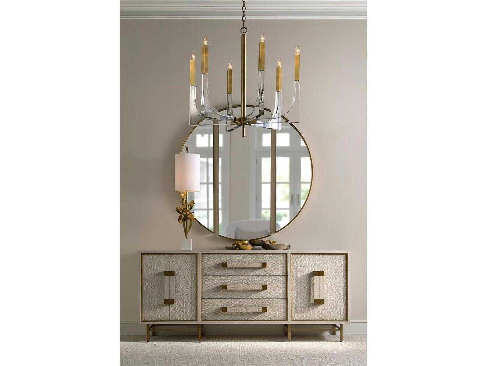 John Richard 6-Light Acrylic Antique Brass Clear Candelabra Chandelier