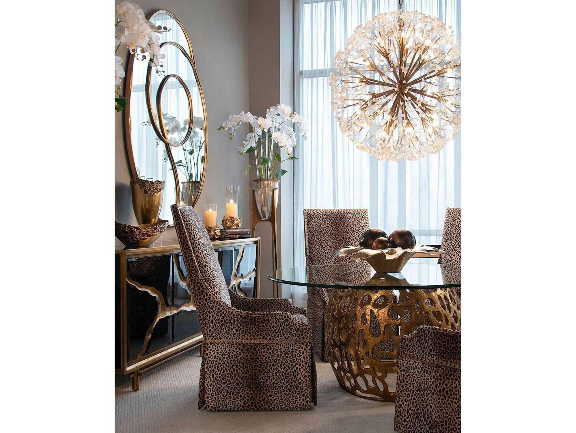 John Richard Spherical 30-Light Gold Leaf White Crystal Sputnik Pendant