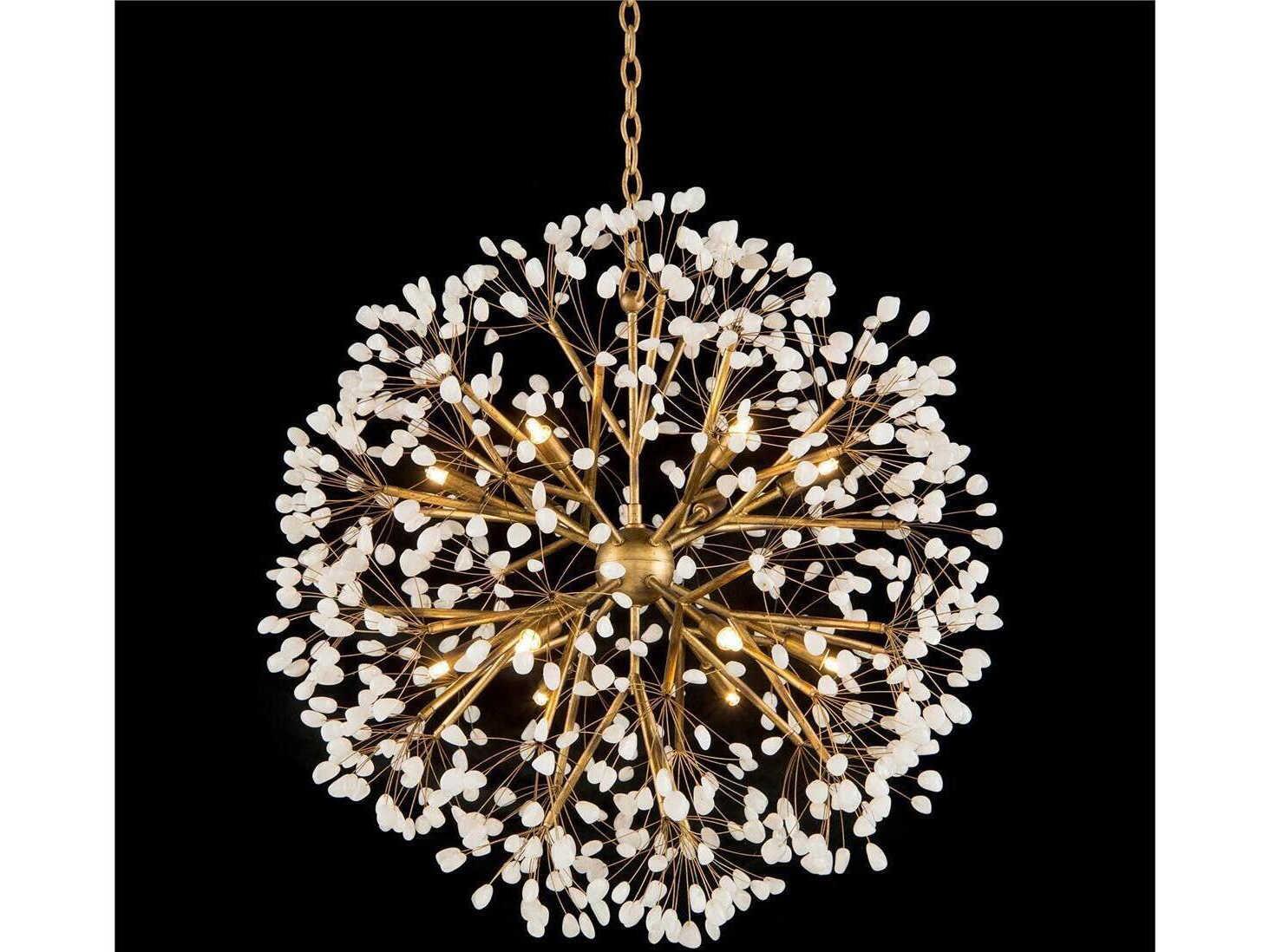 John Richard Spherical 12-Light Gold Leaf Crystal Pendant