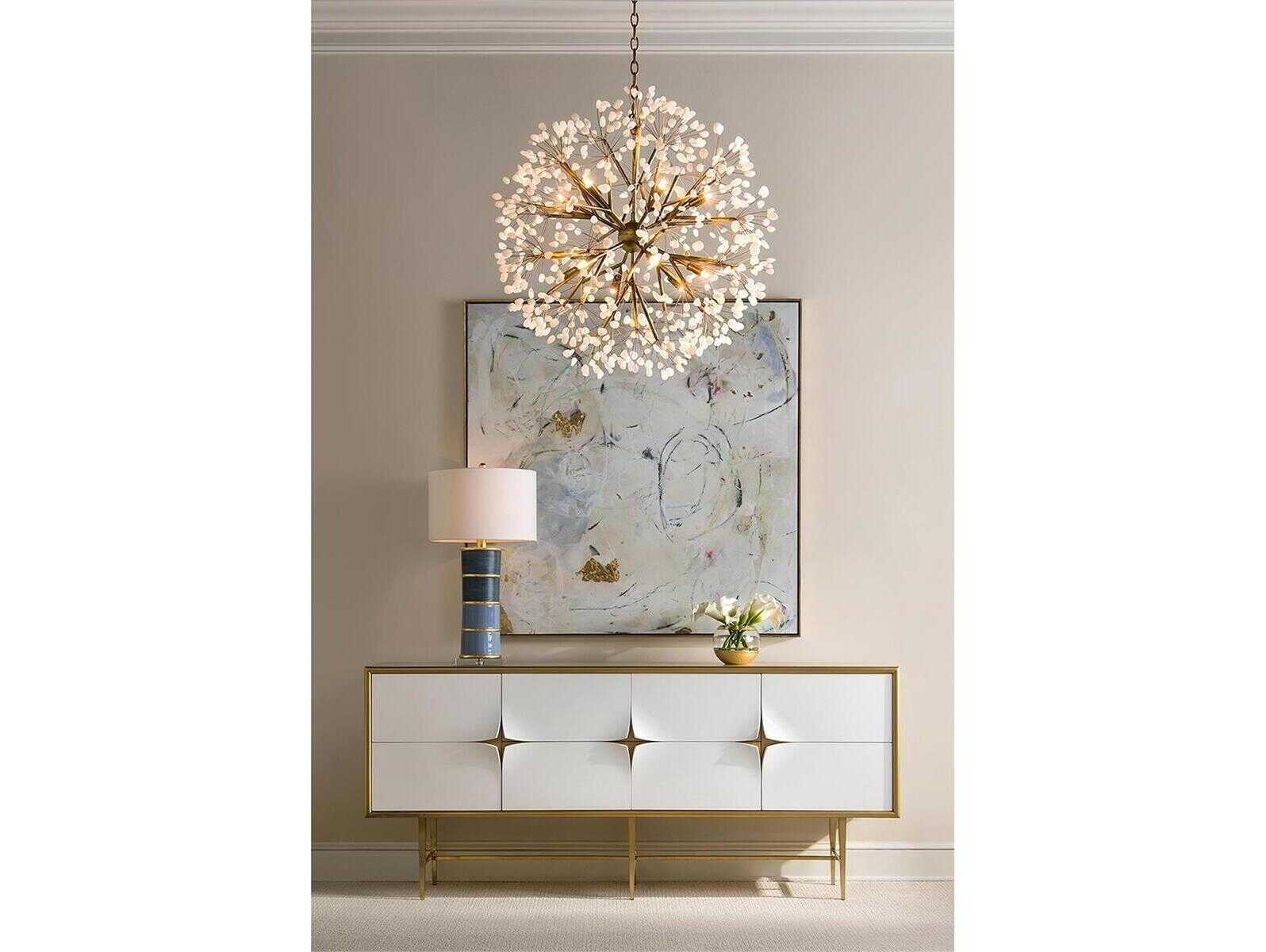 John Richard Spherical 12-Light Gold Leaf Crystal Pendant