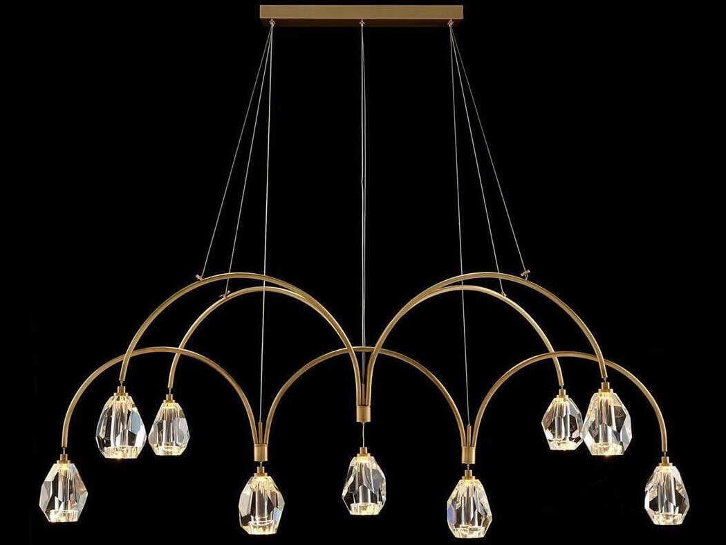 John Richard Mark McDowell Faceted 9-Light Antiqued Brass Crystal LED Linear Island Pendant