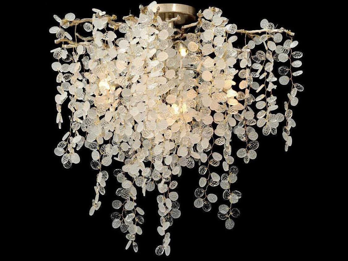 John Richard Shiro-Noda 5-Light Brass Silver Leaf White Crystal Semi Flush Mount