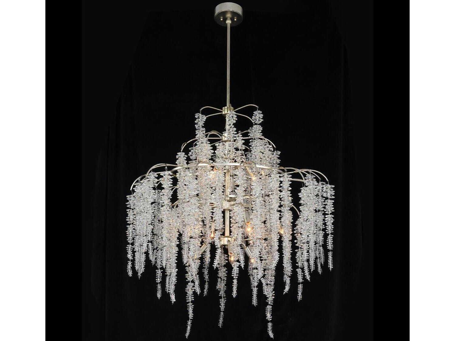 John Richard Cascading Crystal 12-Light Silver Gold Leaf Chandelier