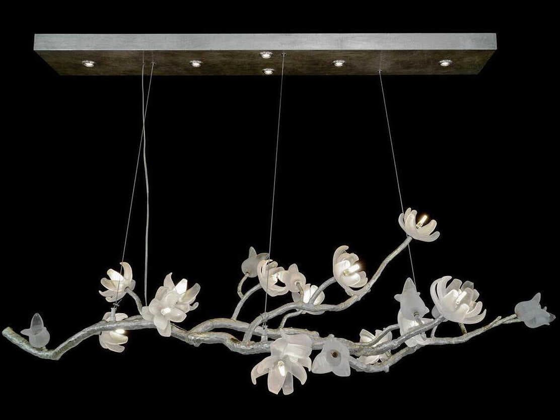 John Richard Mark McDowell Churippu 13-Light Antiqued Silver Leaf Glass LED Linear Island Pendant