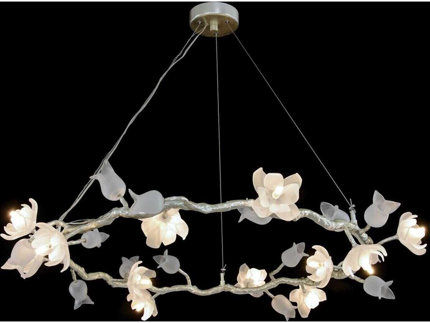 John Richard Mark McDowell Churippu Magnolia & Tulip 7-Light Silver Leaf Glass LED Chandelier