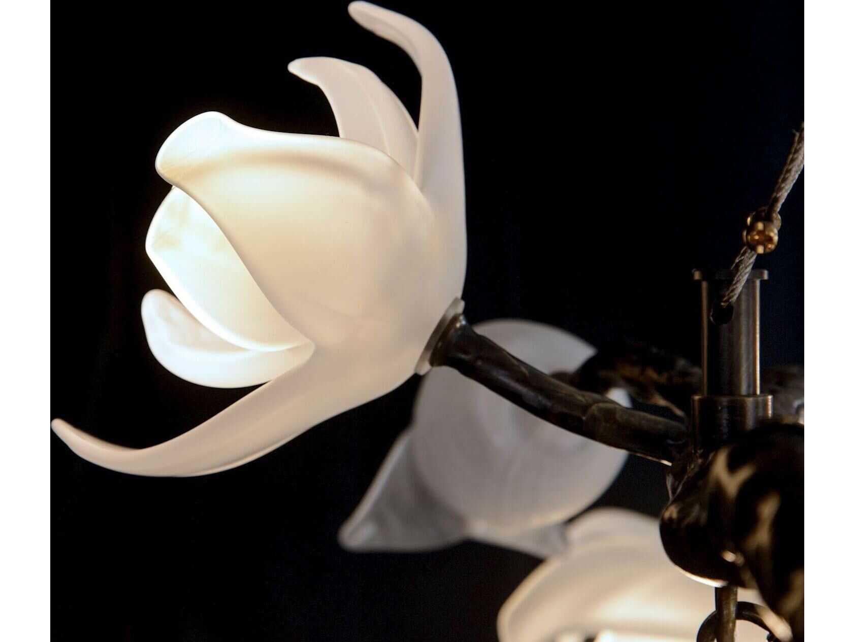 John Richard Mark McDowell Churippu Magnolia & Tulip 7-Light Bronze Glass LED Chandelier