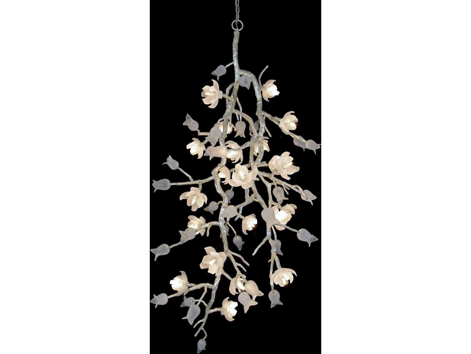 John Richard Mark McDowell Churippu Magnolia & Tulip 21-Light Silver Leaf Glass LED Chandelier