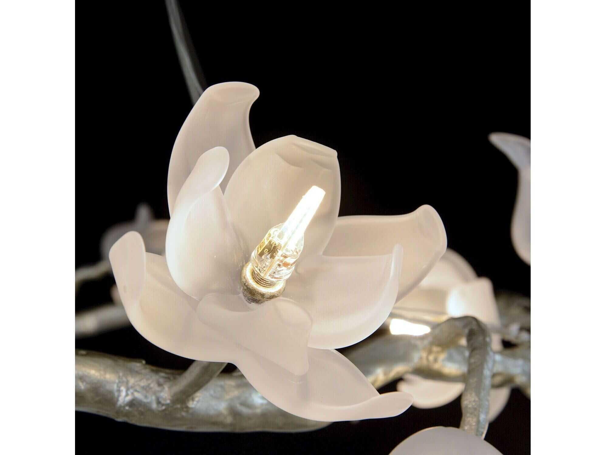 John Richard Mark McDowell Churippu Magnolia & Tulip 21-Light Silver Leaf Glass LED Chandelier