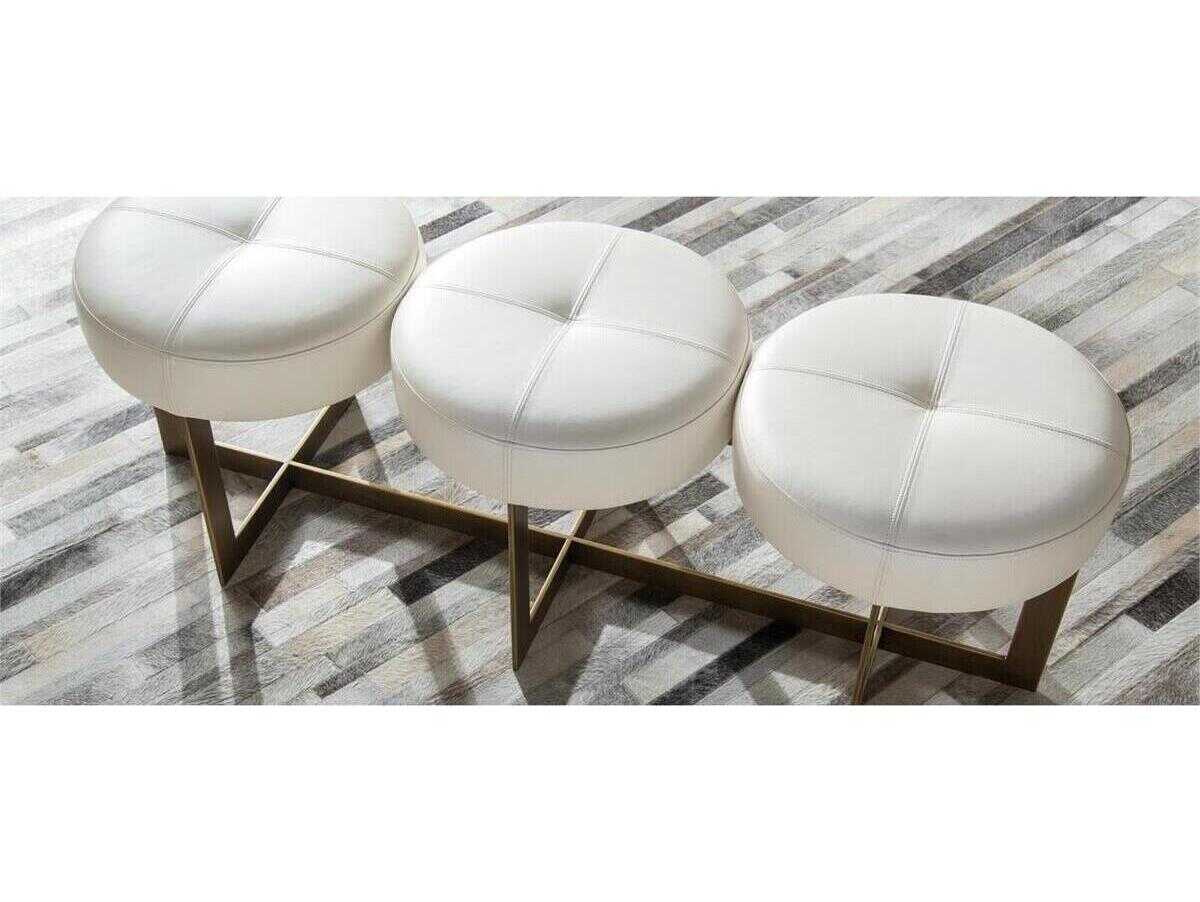 John Richard White Gold Leather Button Bench