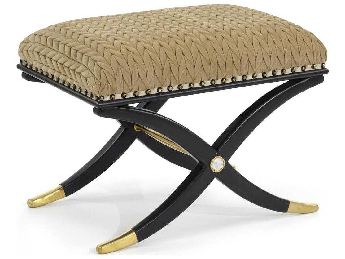 John Richard Christine Rendino Josephine Contemporary Black Gold Upholstered Accent Stool