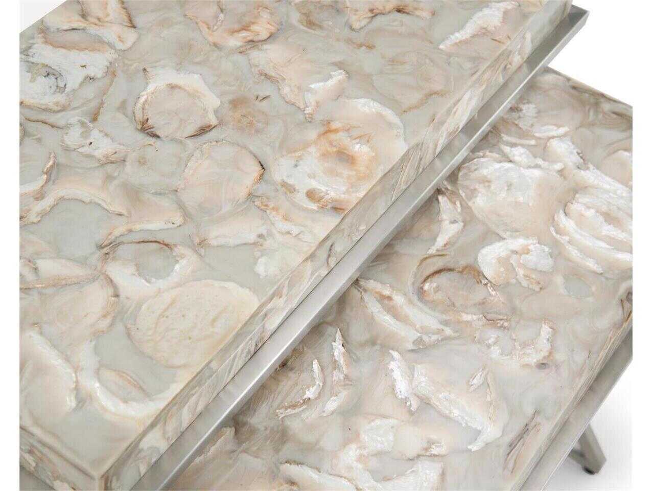 John Richard Mark McDowell Bottaro Rectangular Capiz White Stainless Steel End Table